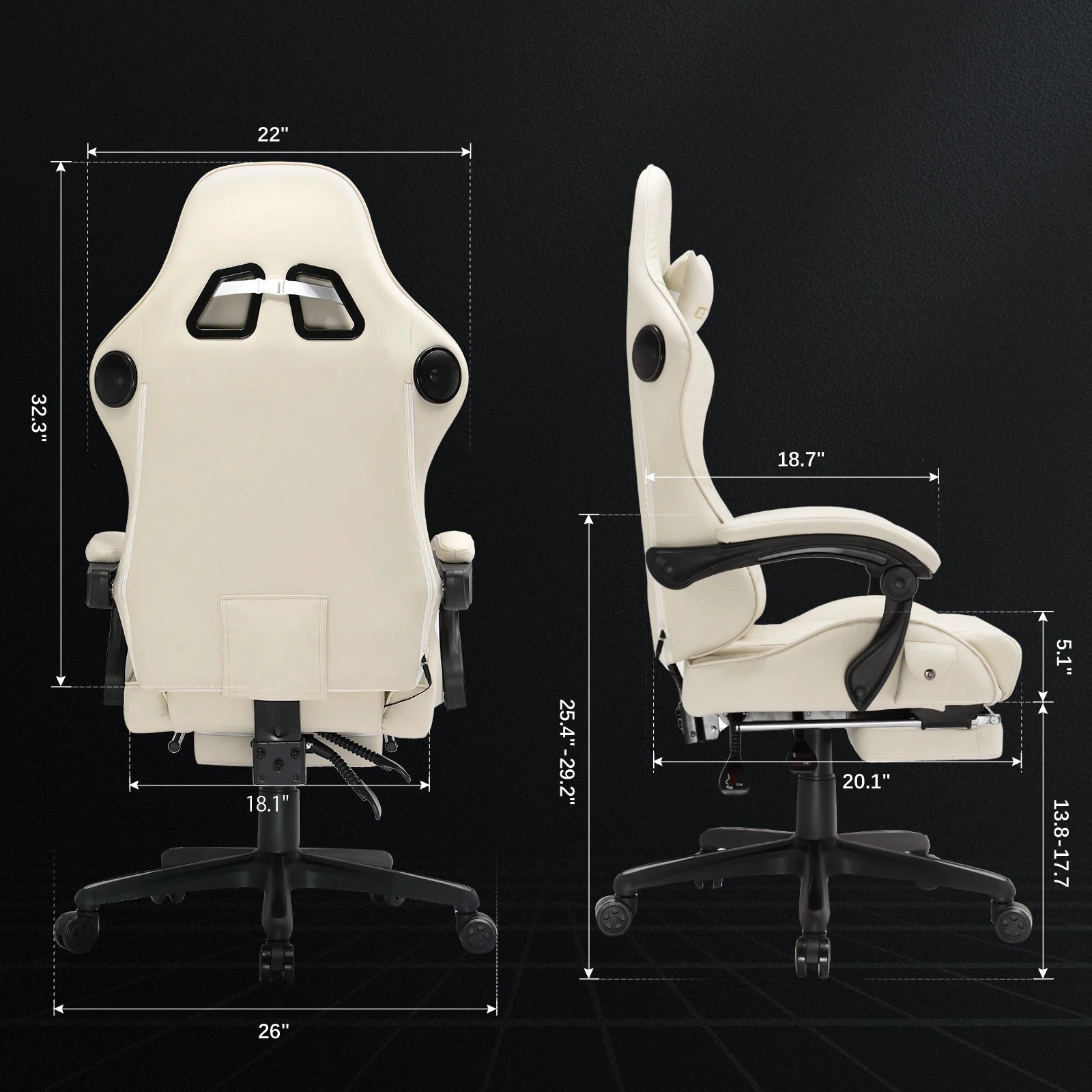 Ergonomische Gaming Stoel met Voetensteun & Luidsprekers – Verstelbare Gamer Chair met 170° Rugleuning, PU Leer & 150kg Draagkracht