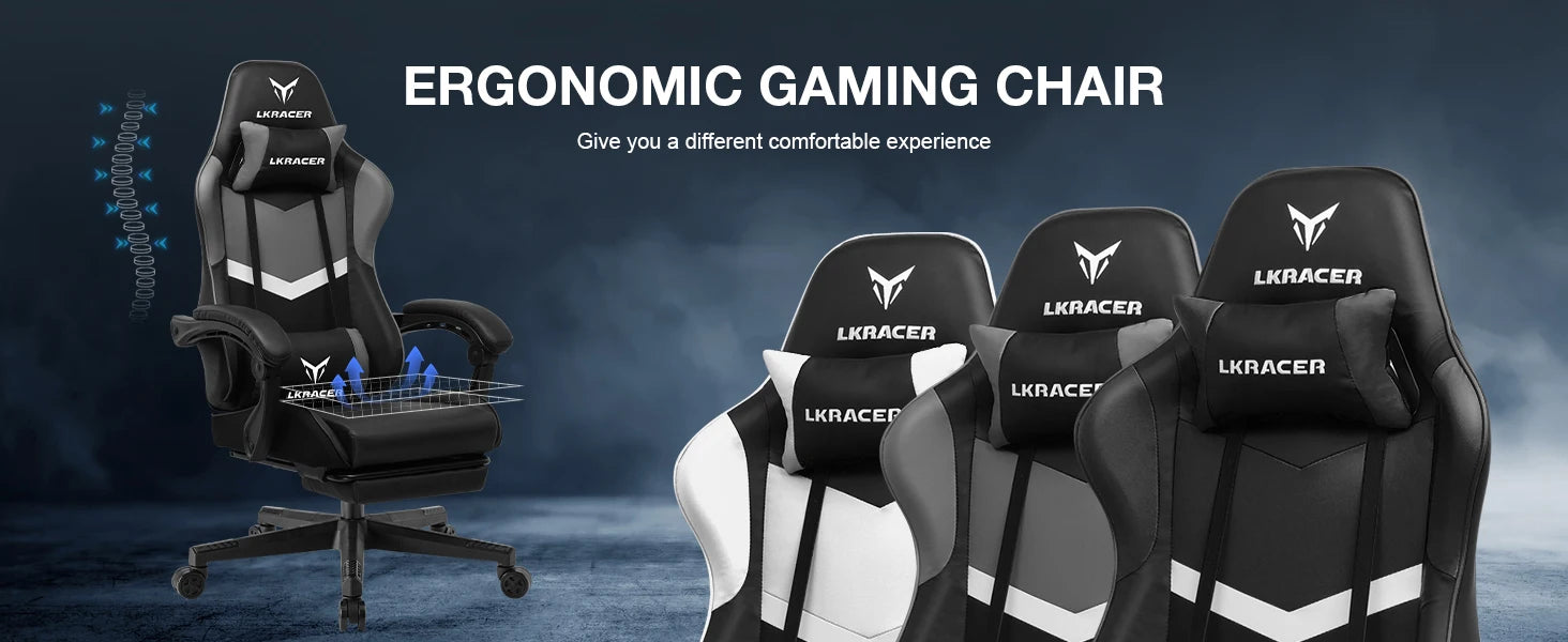 Ergonomische Gamingstoel met Voetensteun en Verstelbare Rugleuning – Comfortabele Bureaustoel met Lendensteun en Hoofdsteun