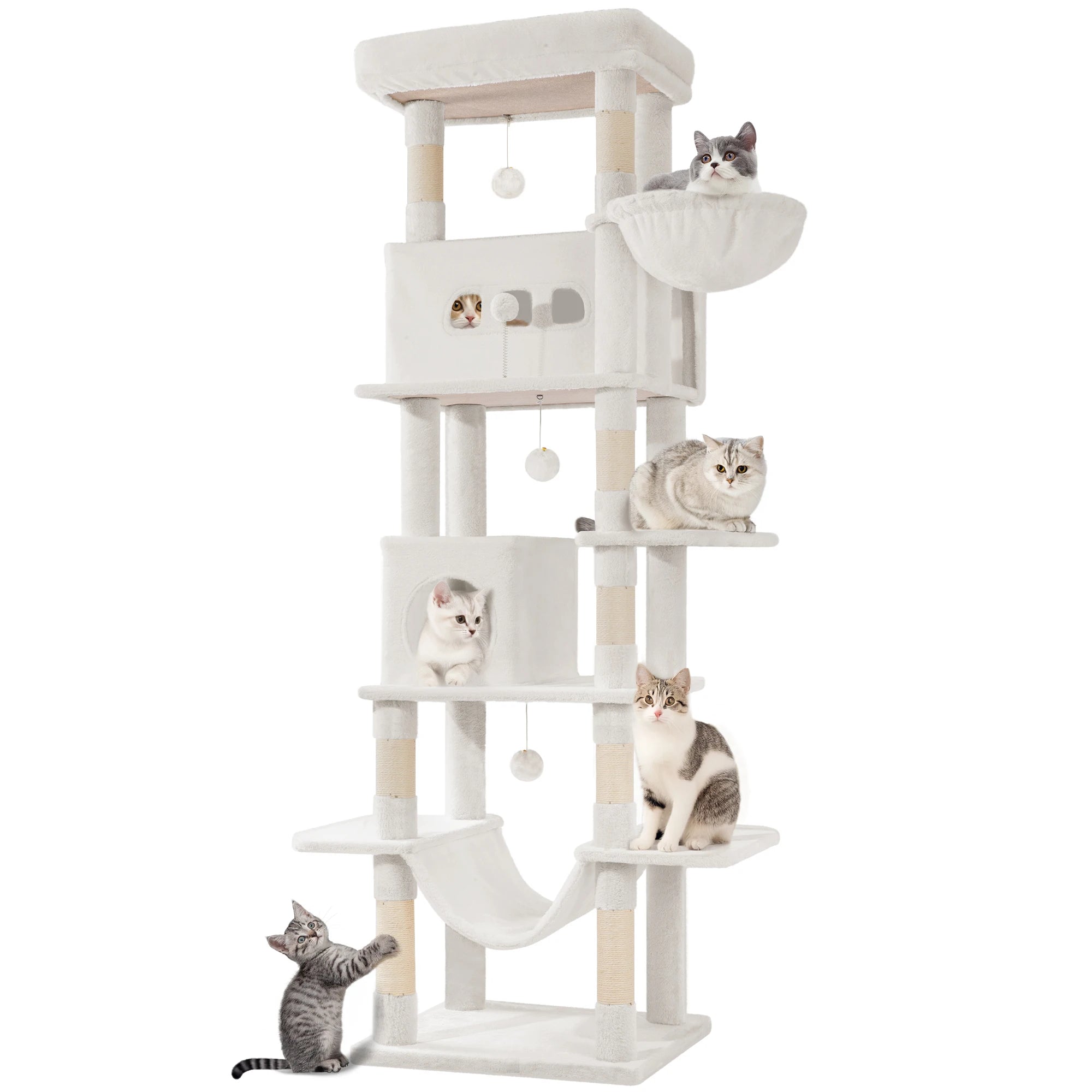 210 cm Grote Krabpaal Kattenboom – Luxe Multi-Level Kattenhuis met Krabpalen, Hangmat & Speelgoed voor Grote en Meerdere Katten