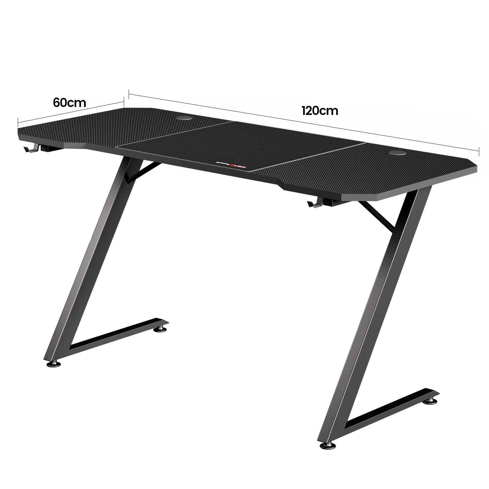 Gaming Bureau 120x60 cm met LED Verlichting & Stopcontact – Carbon Fiber Werkblad en Z-Frame