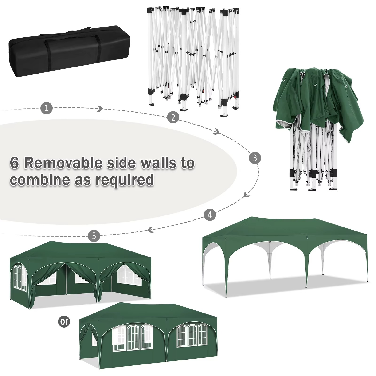 Opvouwbaar Paviljoen 3×6 m – Easy Up Partytent met 6 Zijwanden