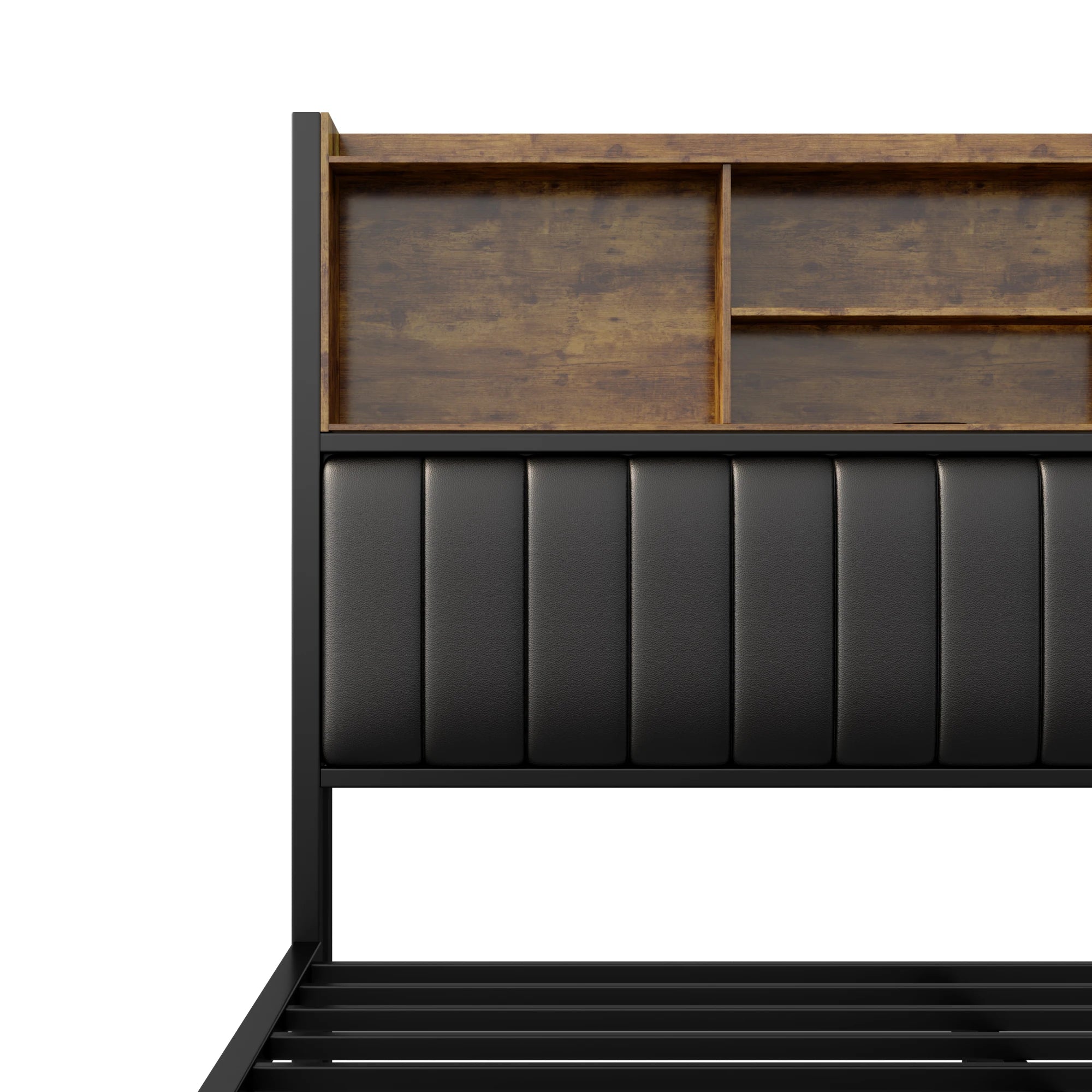 Bedframe 140–180x200 cm Zwart met LED‑verlichting en USB‑poorten – Gestoffeerd Opbergbed