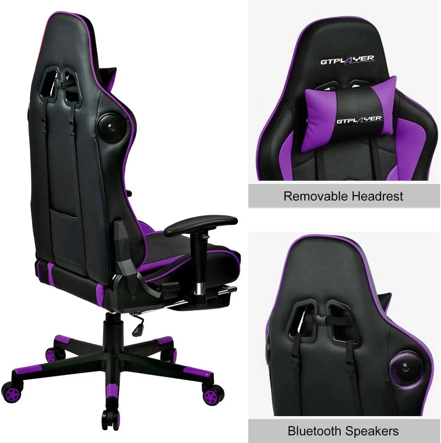 Gamingstoel met Bluetooth Speakers – Ergonomische Bureaustoel met Voetensteun en PU Leer (Recline 150°)