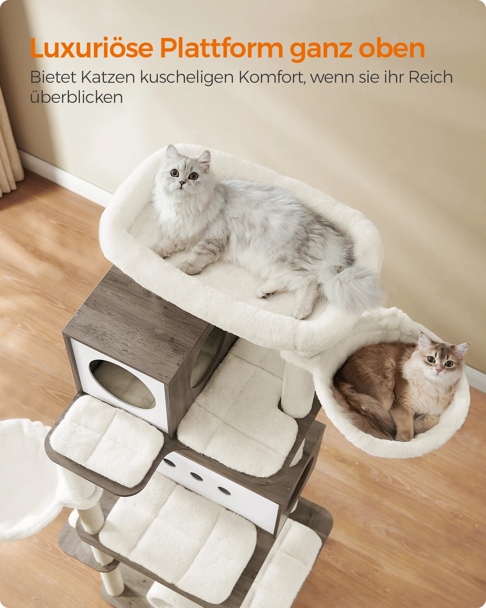 XXL Kattenkrabpaal 197 cm – Grote Kattenboom met 2 Huisjes, Ligplaatsen en Speelgoed – Moderne Krabpaal voor Meerdere Katten