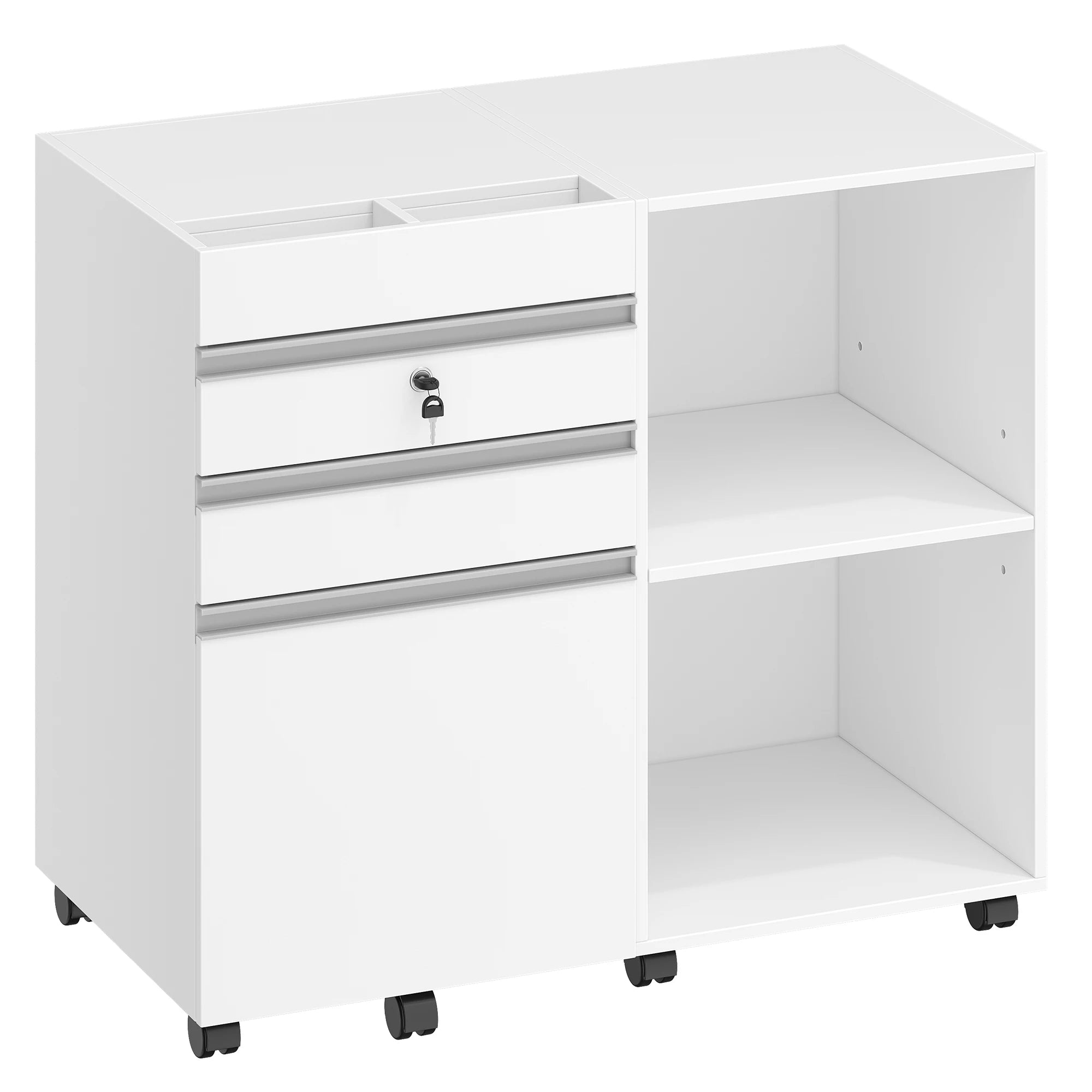 Mobiele 3‑Laden Archiefkast onder Bureau – Rolcontainer met Slot voor Kantoor en Thuis