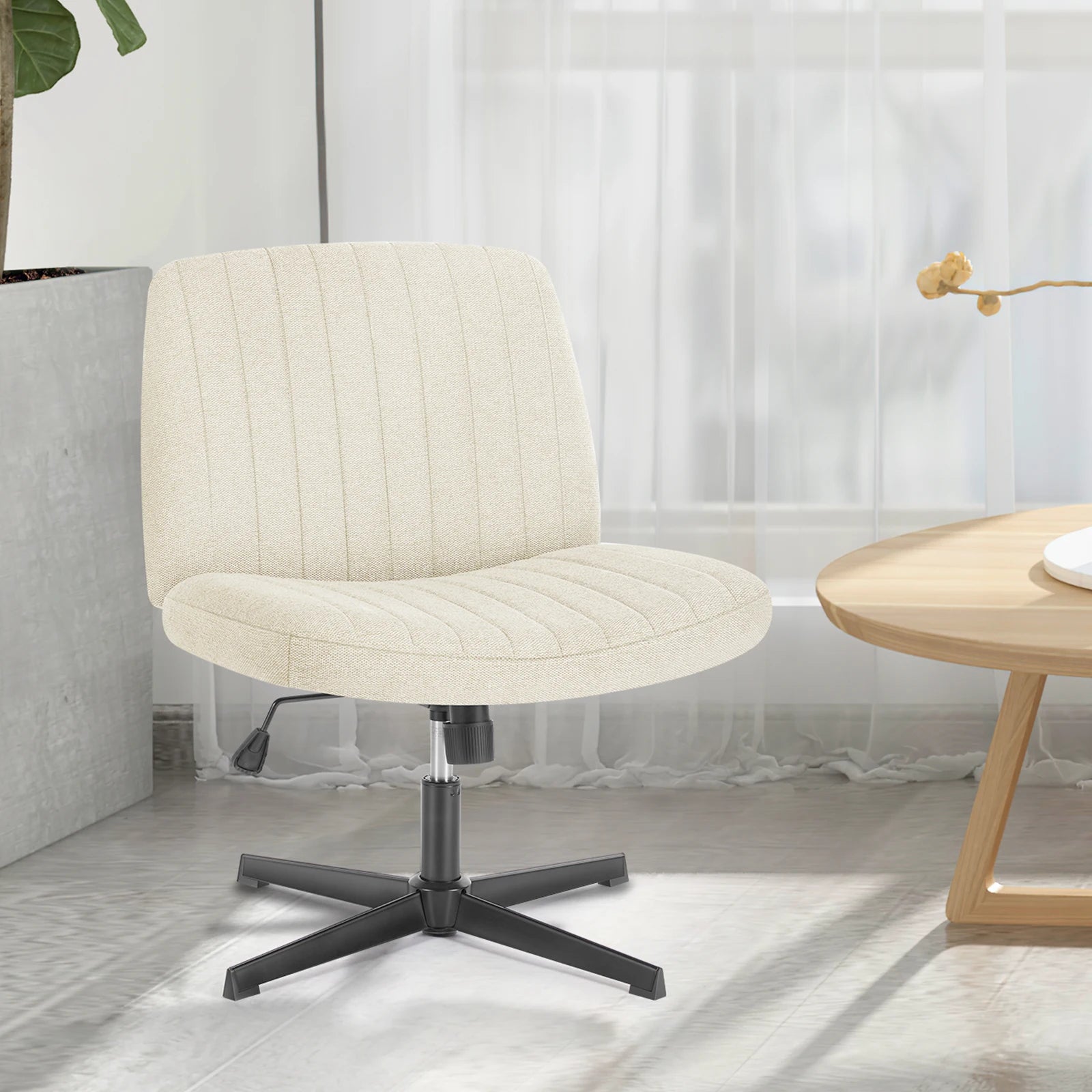 Brede verstelbare armloze draaistoel voor kantoor, woonkamer, gaming & bureau – comfortabele stof – 360° swivel