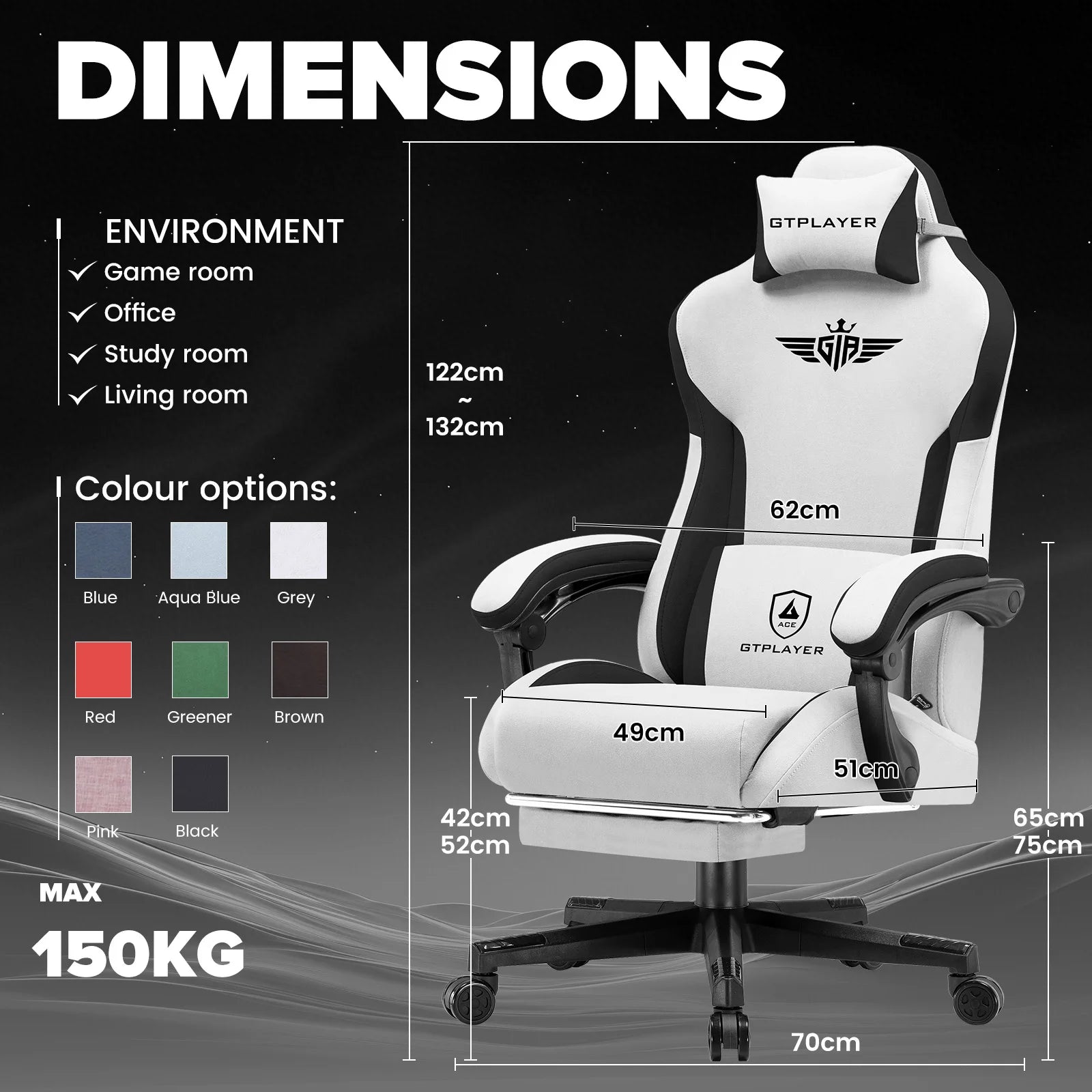 Ergonomische Gamingstoel van Stof met Voetensteun en Verstelbare Rugleuning (165°)