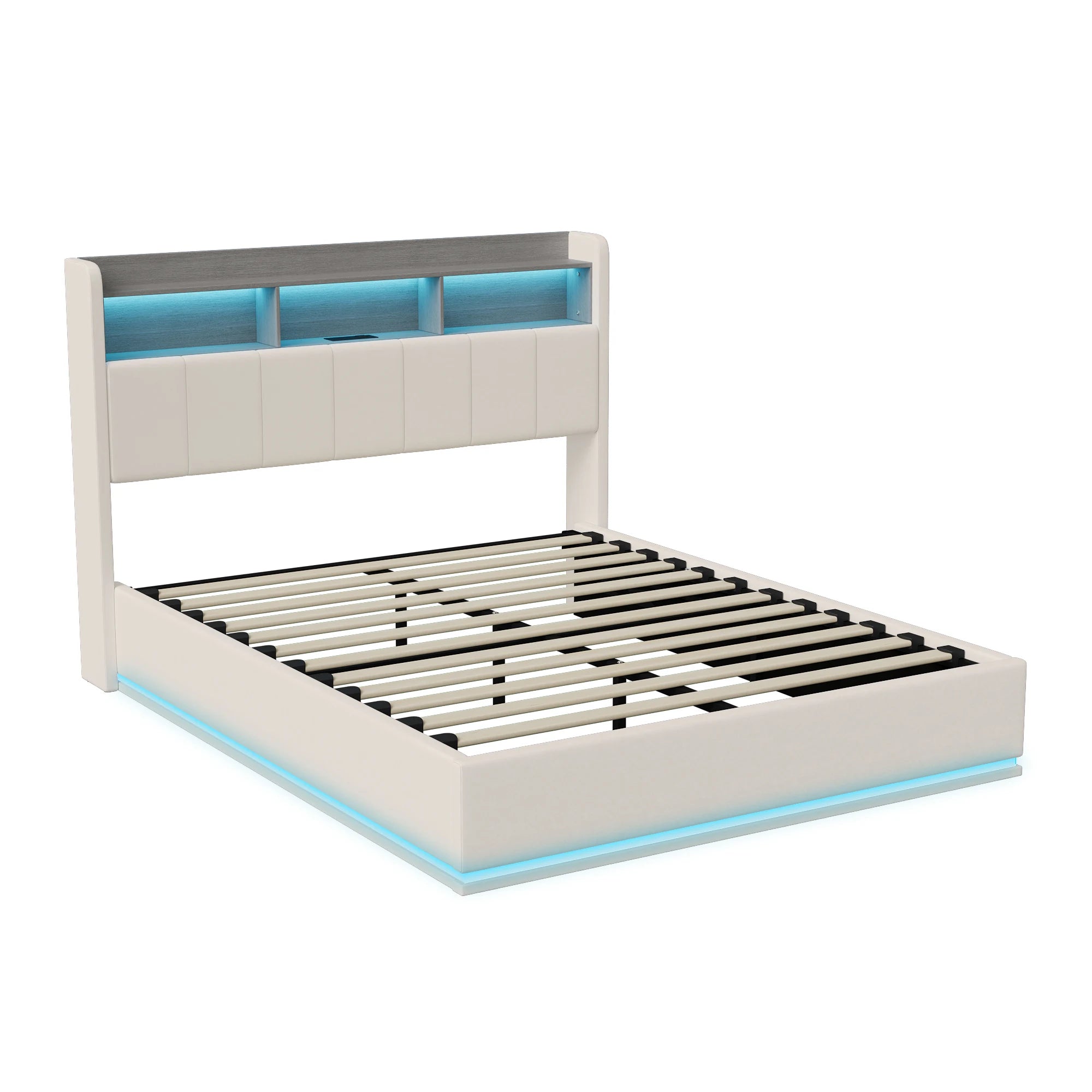 Gestoffeerd bed 140x200 cm met LED‑verlichting en hydraulische opbergruimte – modern en praktisch design