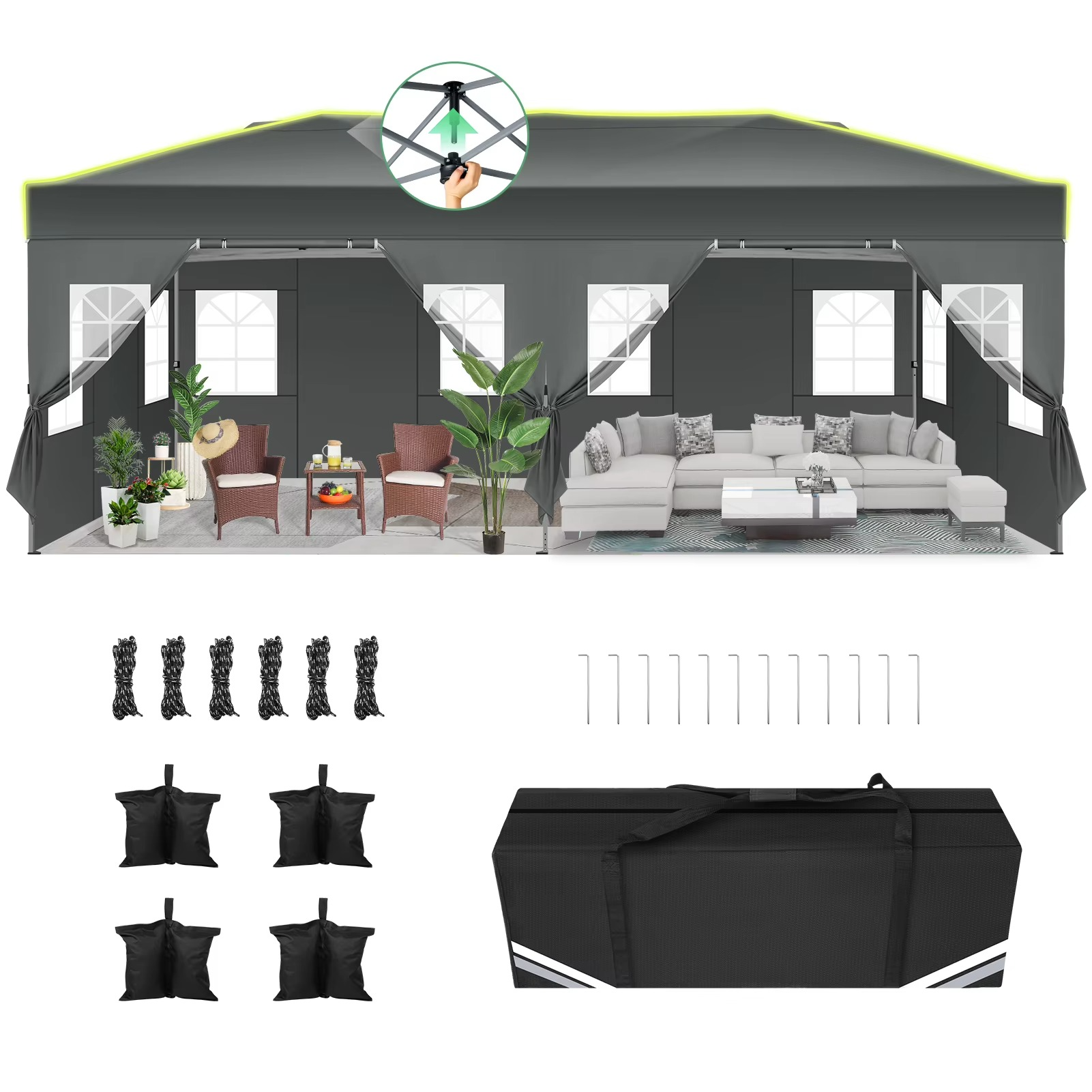 Pop-up Partytent 3×6 m – Easy-Up Tuinpaviljoen met 6 Zijwanden