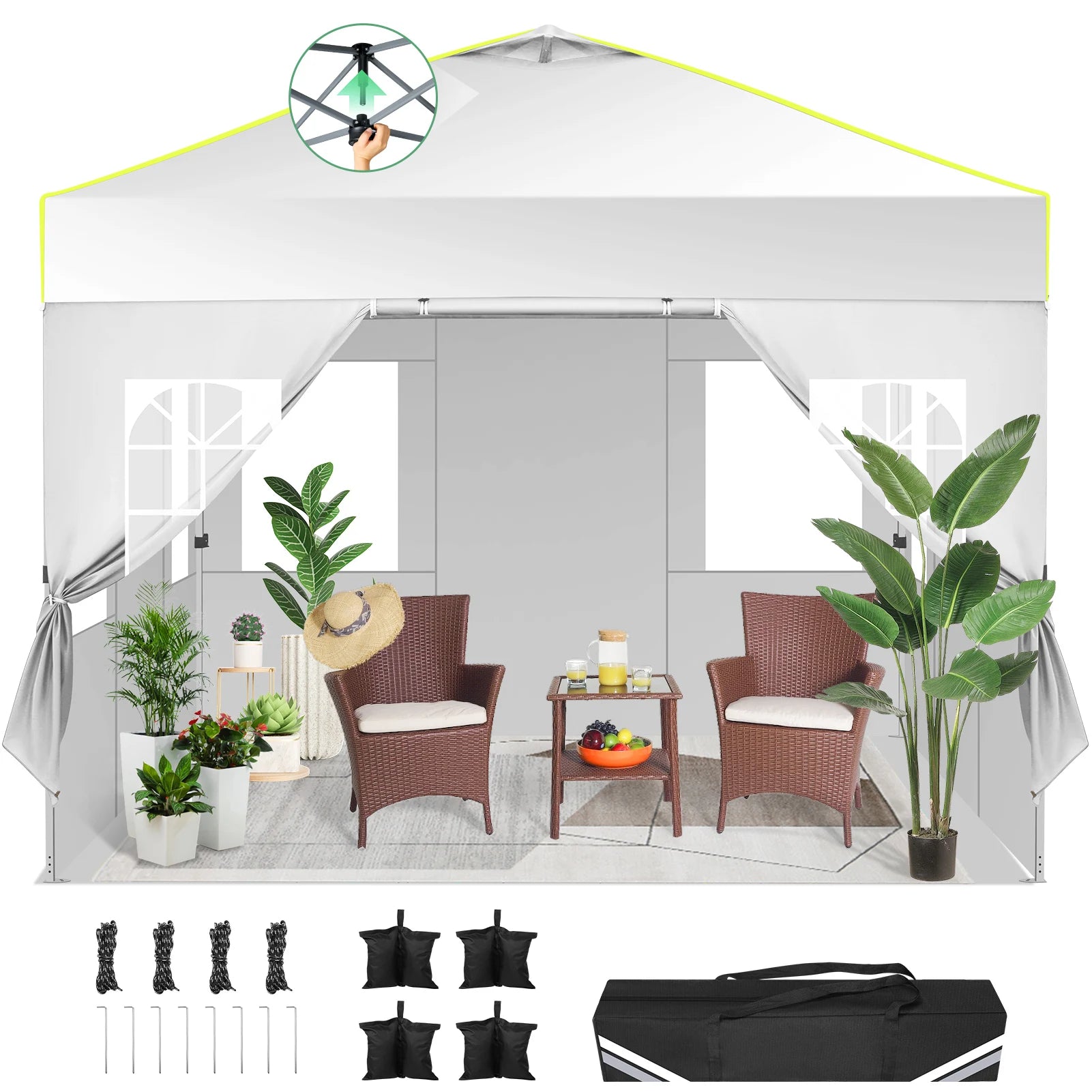 Pop-up Partytent 3x3 m Waterdicht met 4 Zijwanden – Opvouwbaar Tuinpaviljoen met UV50+ Bescherming voor Tuin & Evenementen