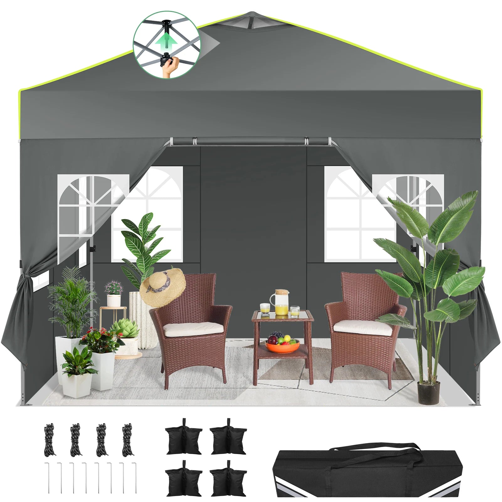Pop-up Partytent 3x3 m Waterdicht met 4 Zijwanden – Opvouwbaar Tuinpaviljoen met UV50+ Bescherming voor Tuin & Evenementen