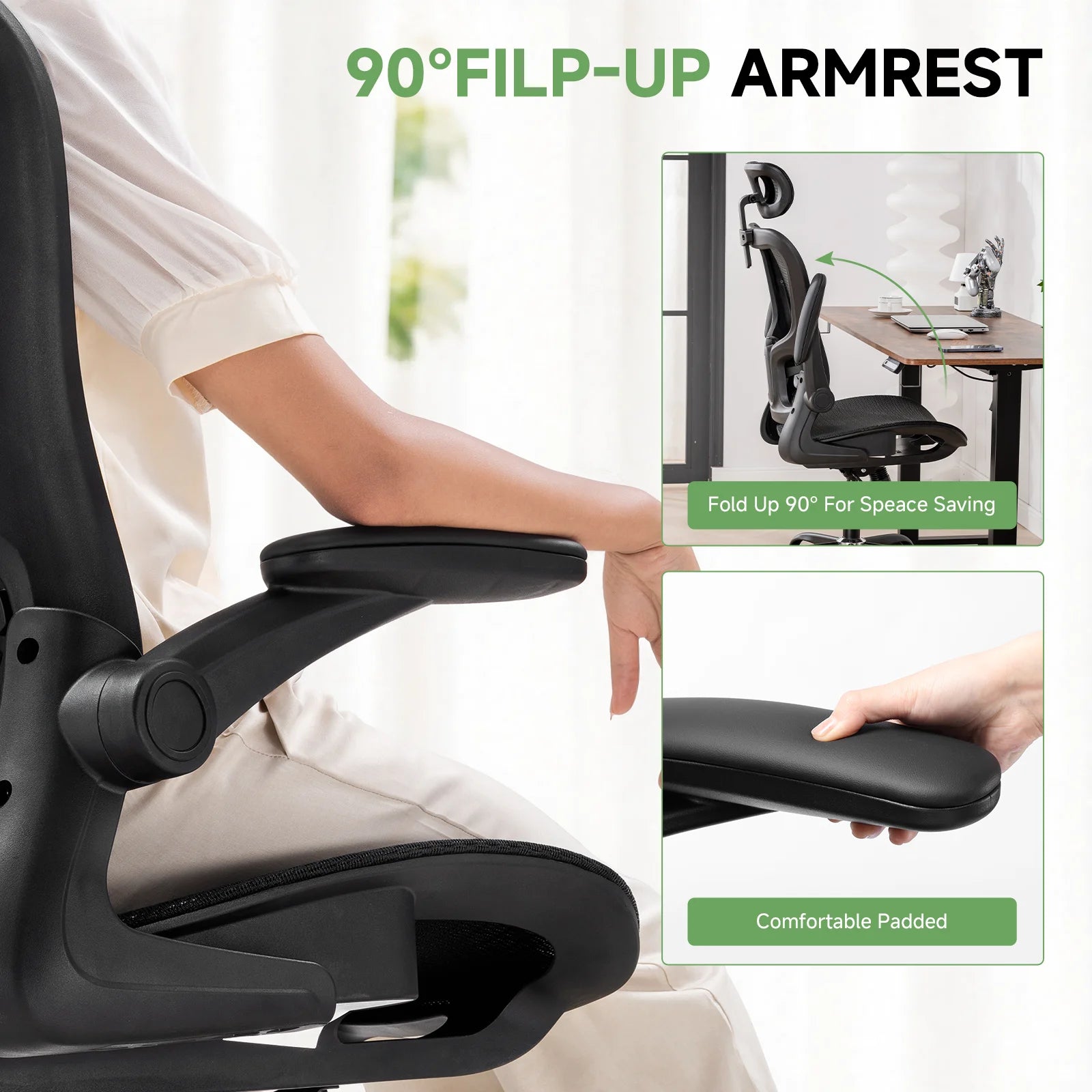 Ergonomische Bureaustoel met Hoofdsteun en Lendensteun – Verstelbare Mesh Office Chair – Gaming & Directiestoel met Armleuningen en Wielen