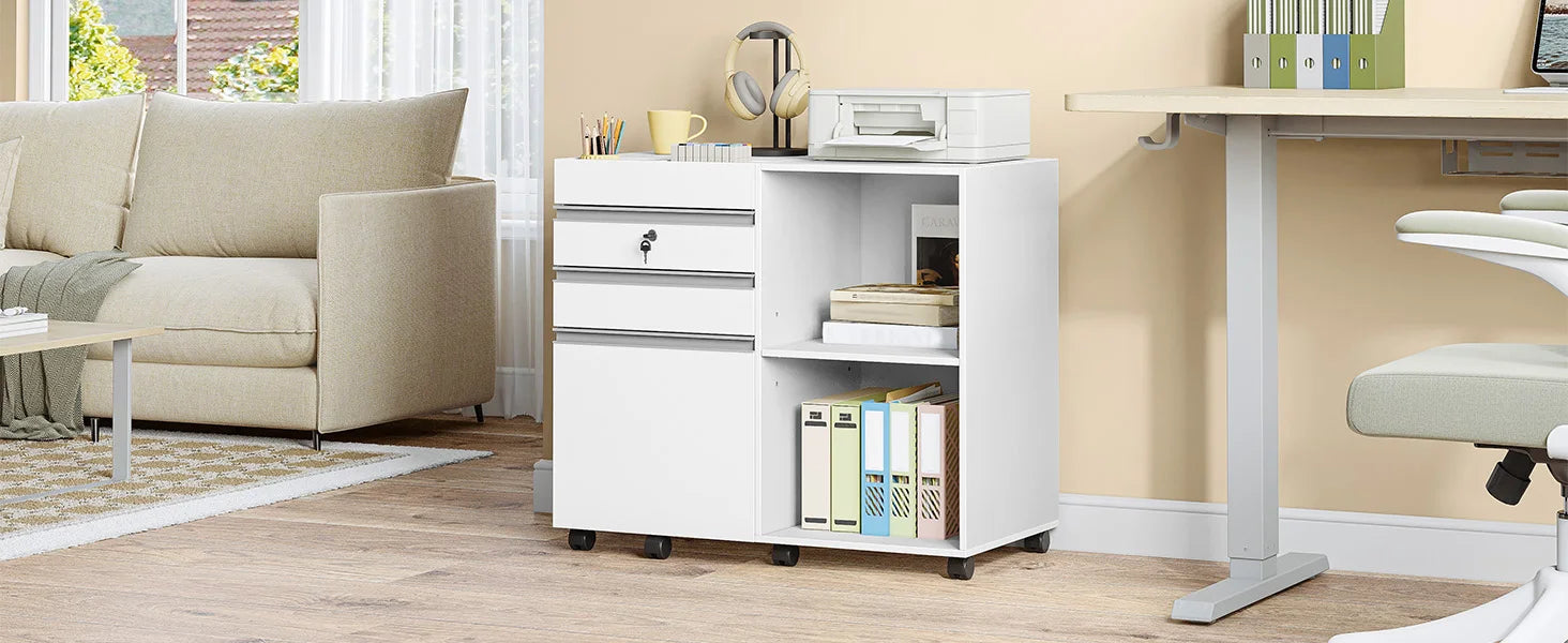 Mobiele 3‑Laden Archiefkast onder Bureau – Rolcontainer met Slot voor Kantoor en Thuis