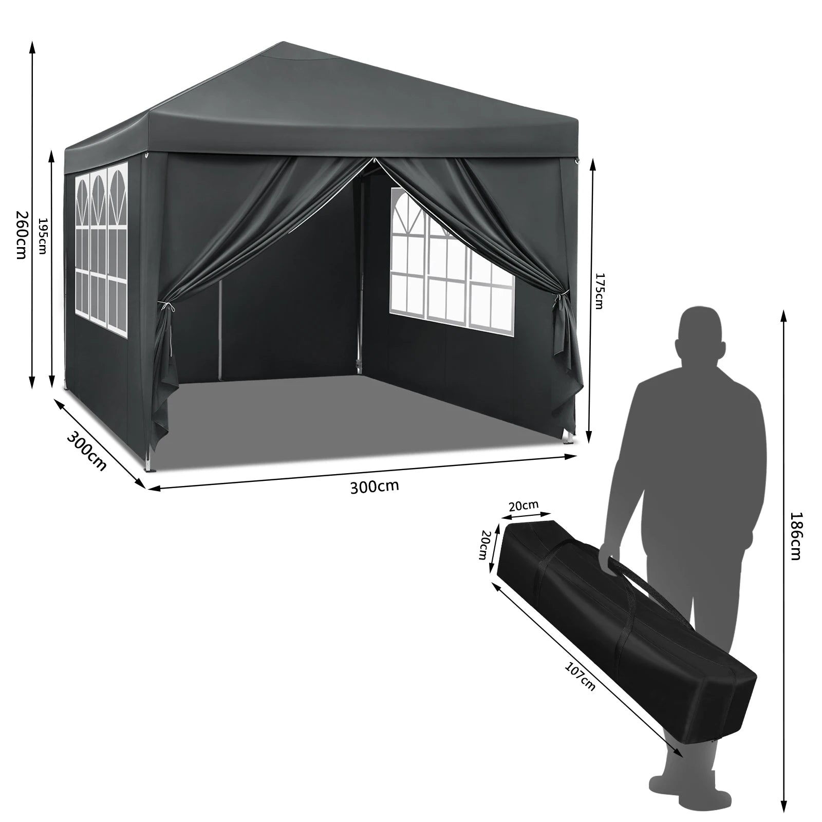 Easy Up Partytent 3x3 m – Opvouwbare Waterdichte Tuintent met UV-bescherming - Pop‑Up Systeem - Inclusief Draagtas