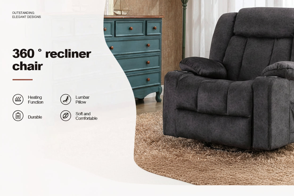 Verstelbare Relax Fauteuil met Voetensteun en Bekerhouders – Luxe TV Stoel 90°–160° Ergonomisch Comfort