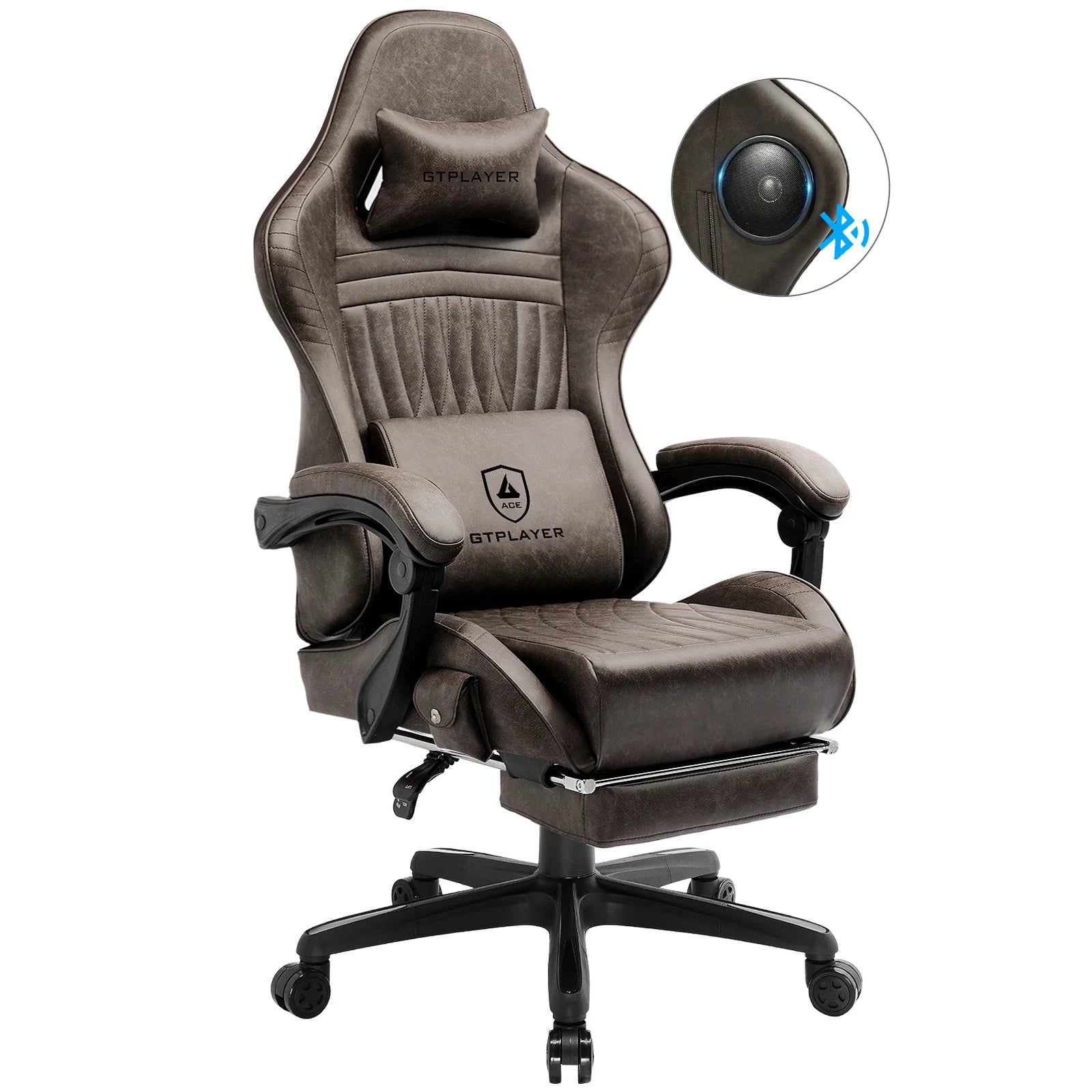 Ergonomische Gaming Stoel met Voetensteun & Luidsprekers – Verstelbare Gamer Chair met 170° Rugleuning, PU Leer & 150kg Draagkracht