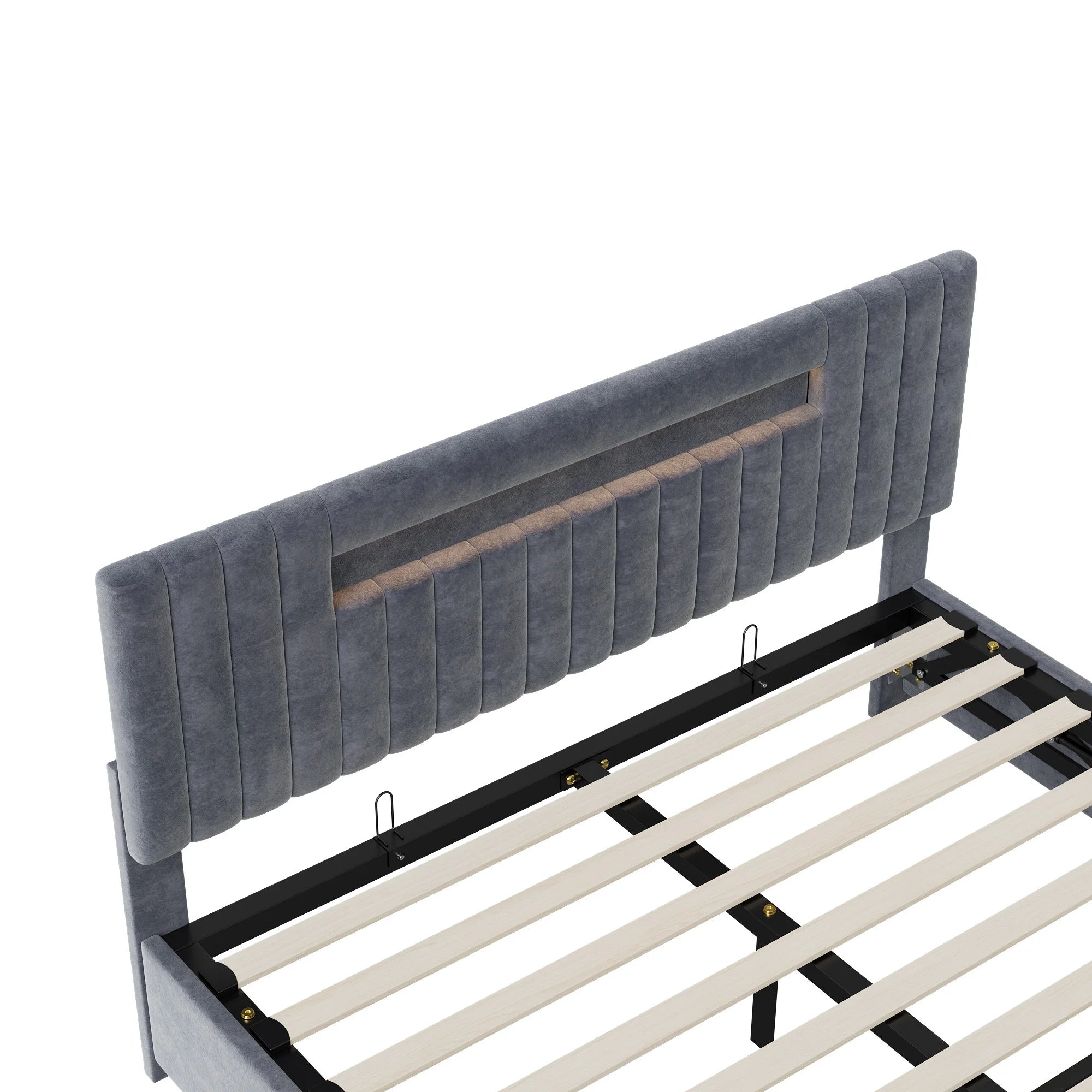 Gestoffeerd bed 140x200 cm met LED‑verlichting en hydraulische opbergruimte – modern en praktisch design