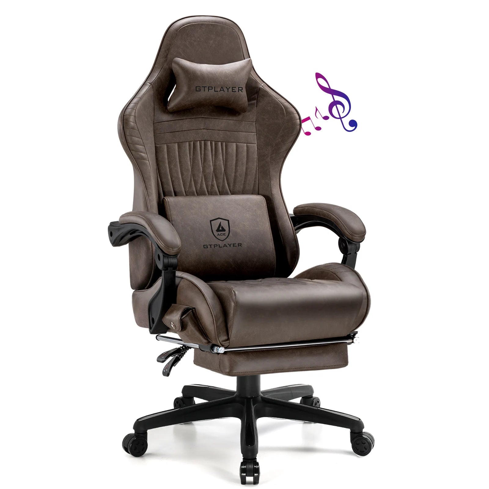 Ergonomische Gaming Stoel met Voetensteun & Luidsprekers – Verstelbare Gamer Chair met 170° Rugleuning, PU Leer & 150kg Draagkracht