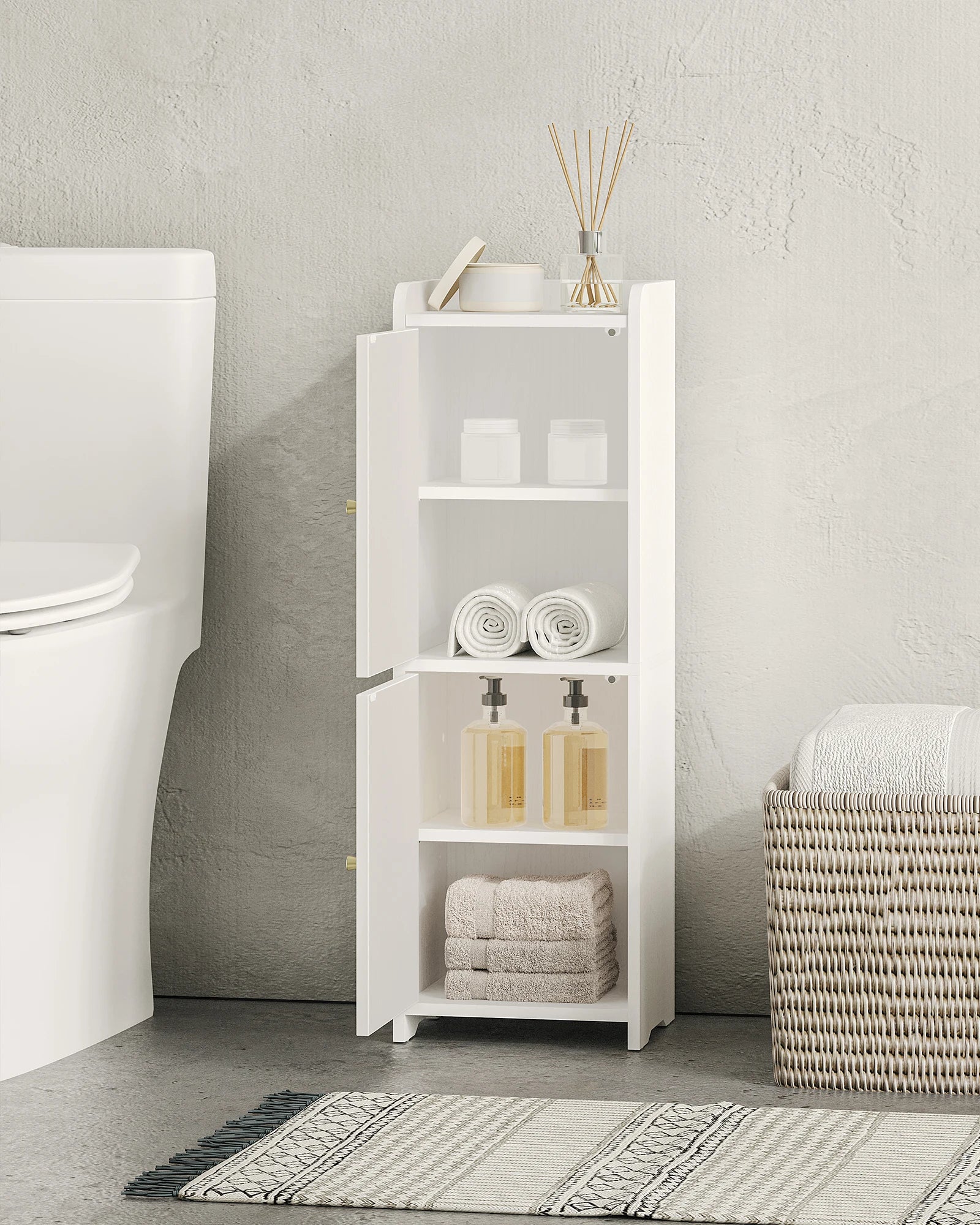 Badkamerkast met 2 Deuren en Verstelbare Plank – Smalle Opberger voor Toiletpapier & Badkamerbenodigdheden