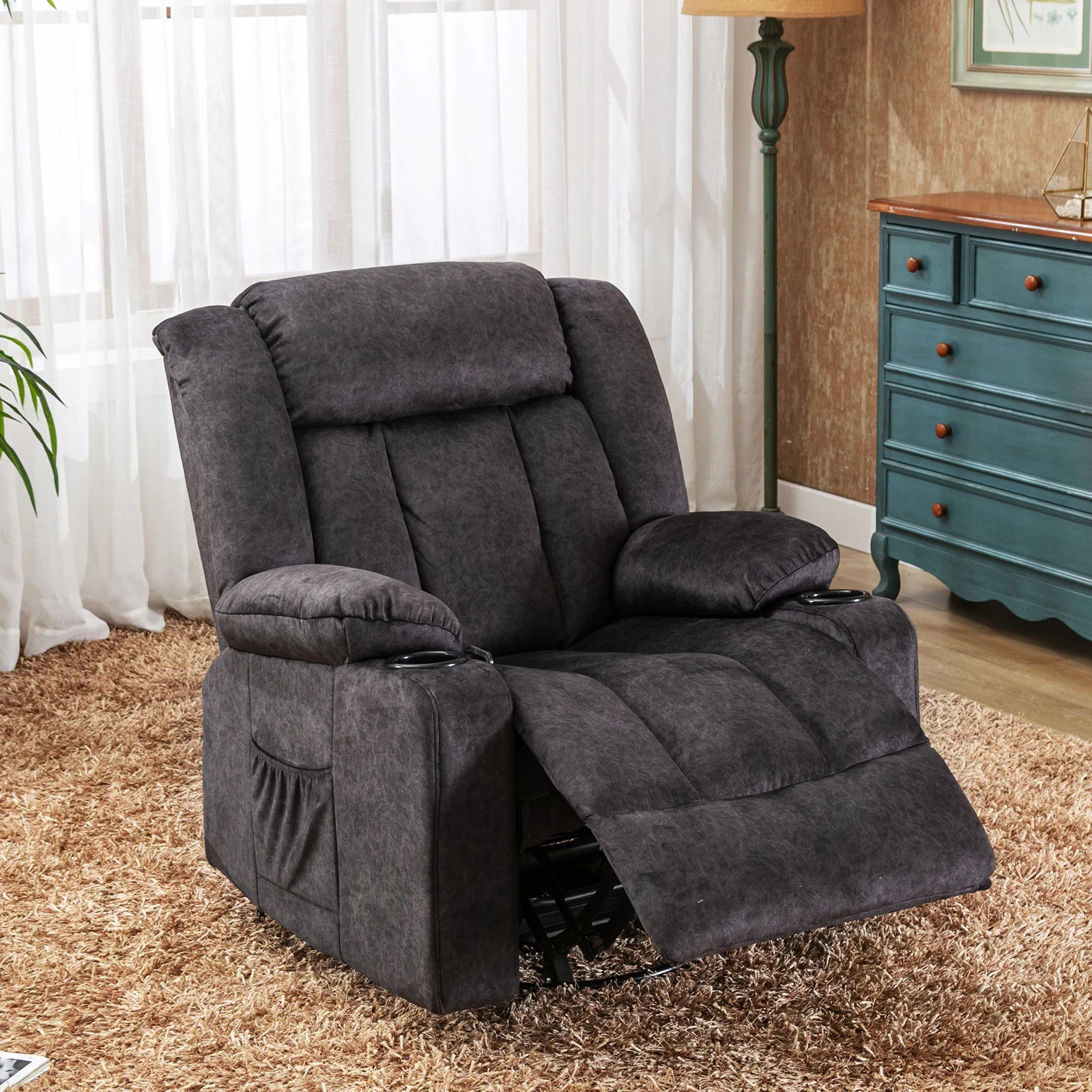 Verstelbare Relax Fauteuil met Voetensteun en Bekerhouders – Luxe TV Stoel 90°–160° Ergonomisch Comfort