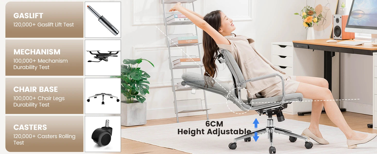 Ergonomische Bureaustoel met Armleuningen en Schommelfunctie – Comfortabele Executive Office Chair (Stof)