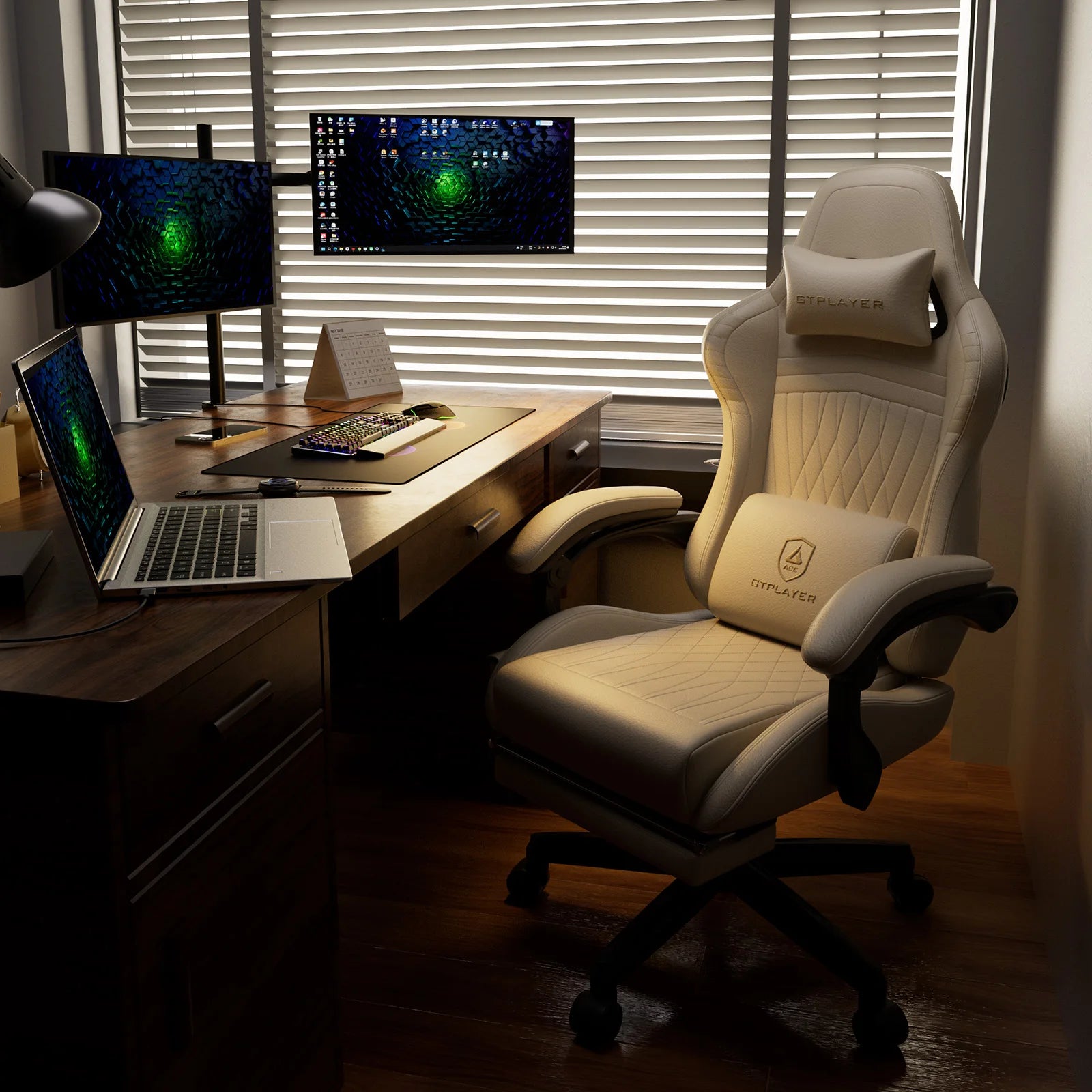 Ergonomische Gaming Stoel met Voetensteun & Luidsprekers – Verstelbare Gamer Chair met 170° Rugleuning, PU Leer & 150kg Draagkracht