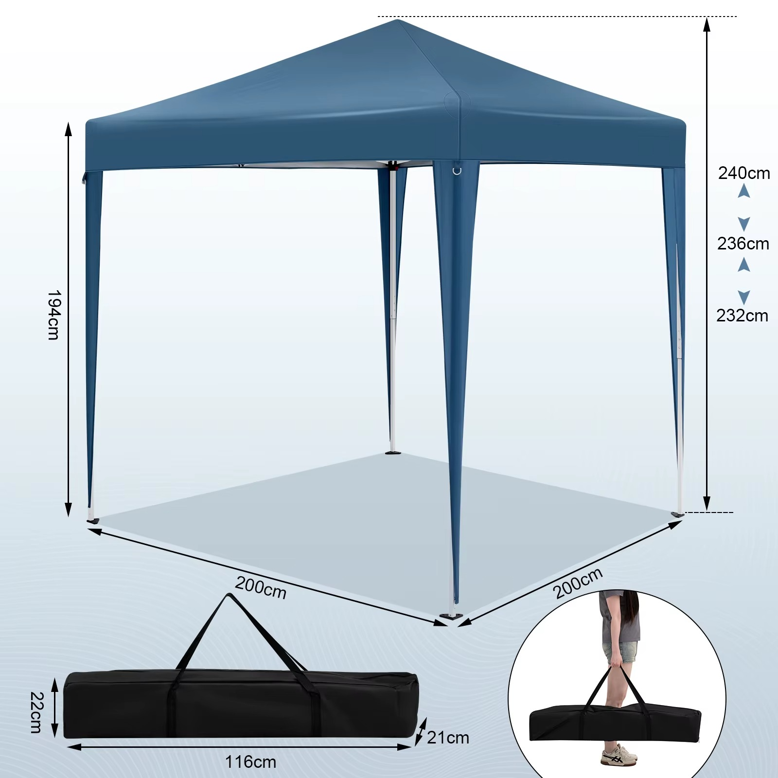 Easy Up Partytent 2×2 m – Opvouwbaar Paviljoen met 4 Zijwanden