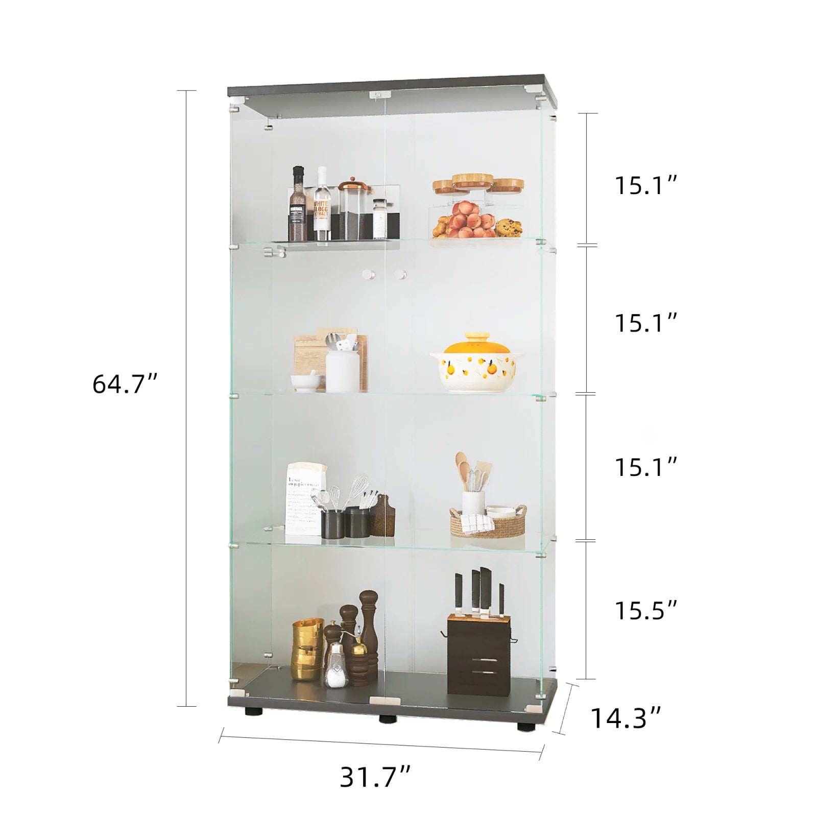 Staande LED Vitrinekast met 4 Niveaus – Moderne Displaykast voor Woonkamer & Slaapkamer