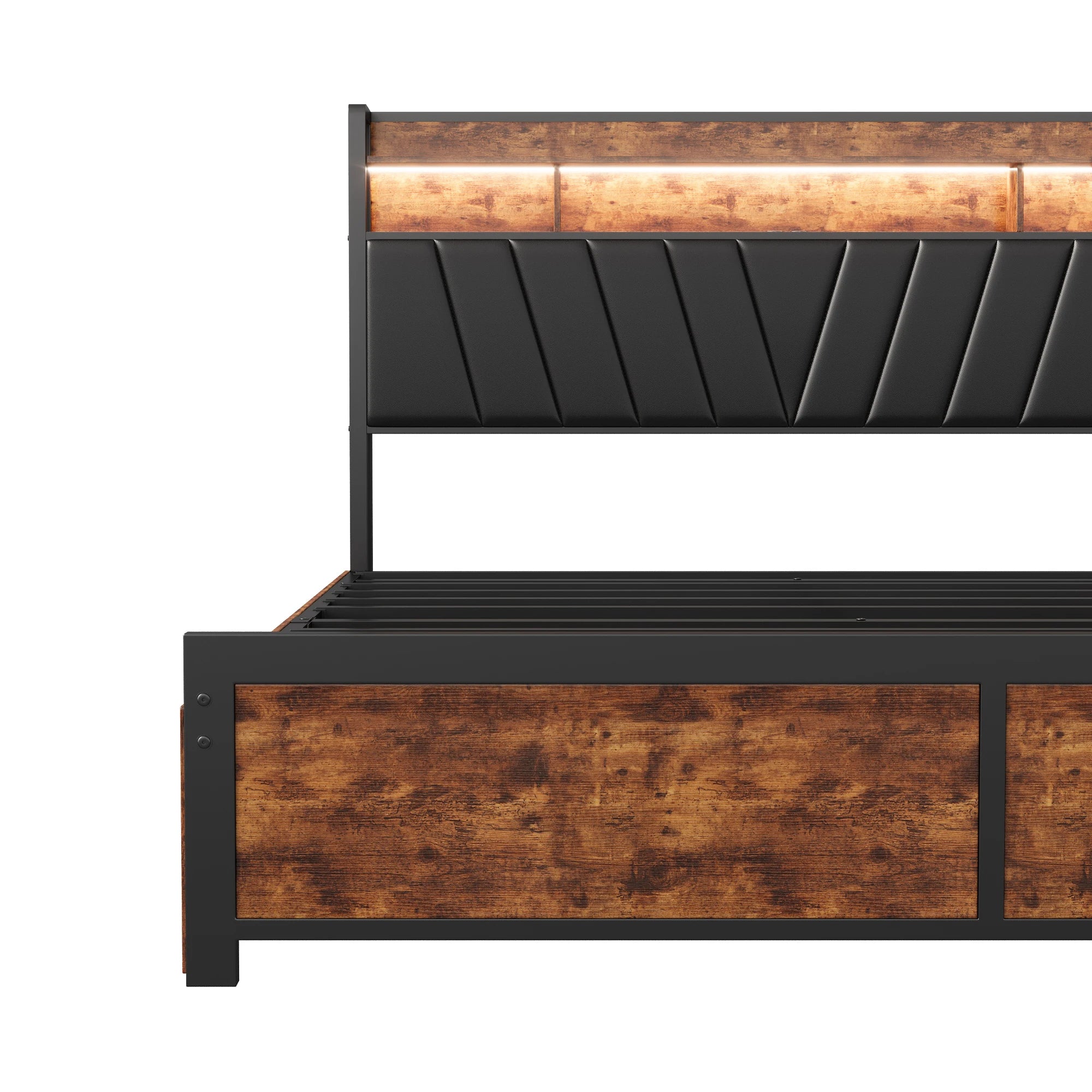 Tweepersoonsbedframe met LED‑verlichting en opbergruimte – 140‑180×200 cm