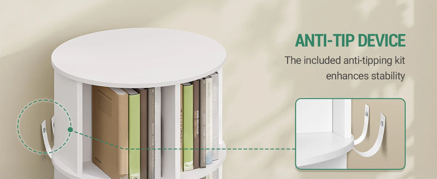 Draaibare Boekenkast 5‑Laags – 360° Roterend Boekenrek met Wielen – Wit