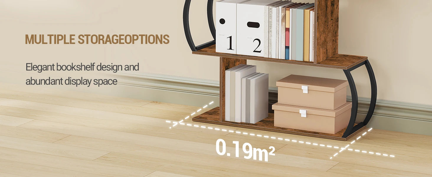S-vormige Boekenkast 6 Niveaus – Industriële Open Kast van Hout en Metaal – Moderne Opbergkast & Roomdivider