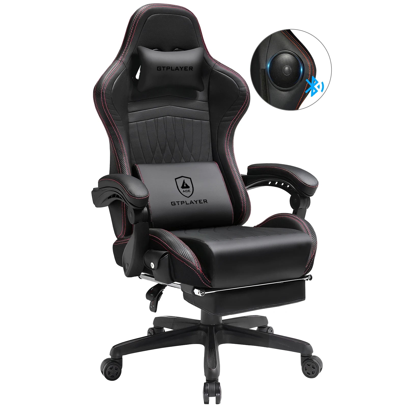 Ergonomische Gaming Stoel met Voetensteun & Luidsprekers – Verstelbare Gamer Chair met 170° Rugleuning, PU Leer & 150kg Draagkracht
