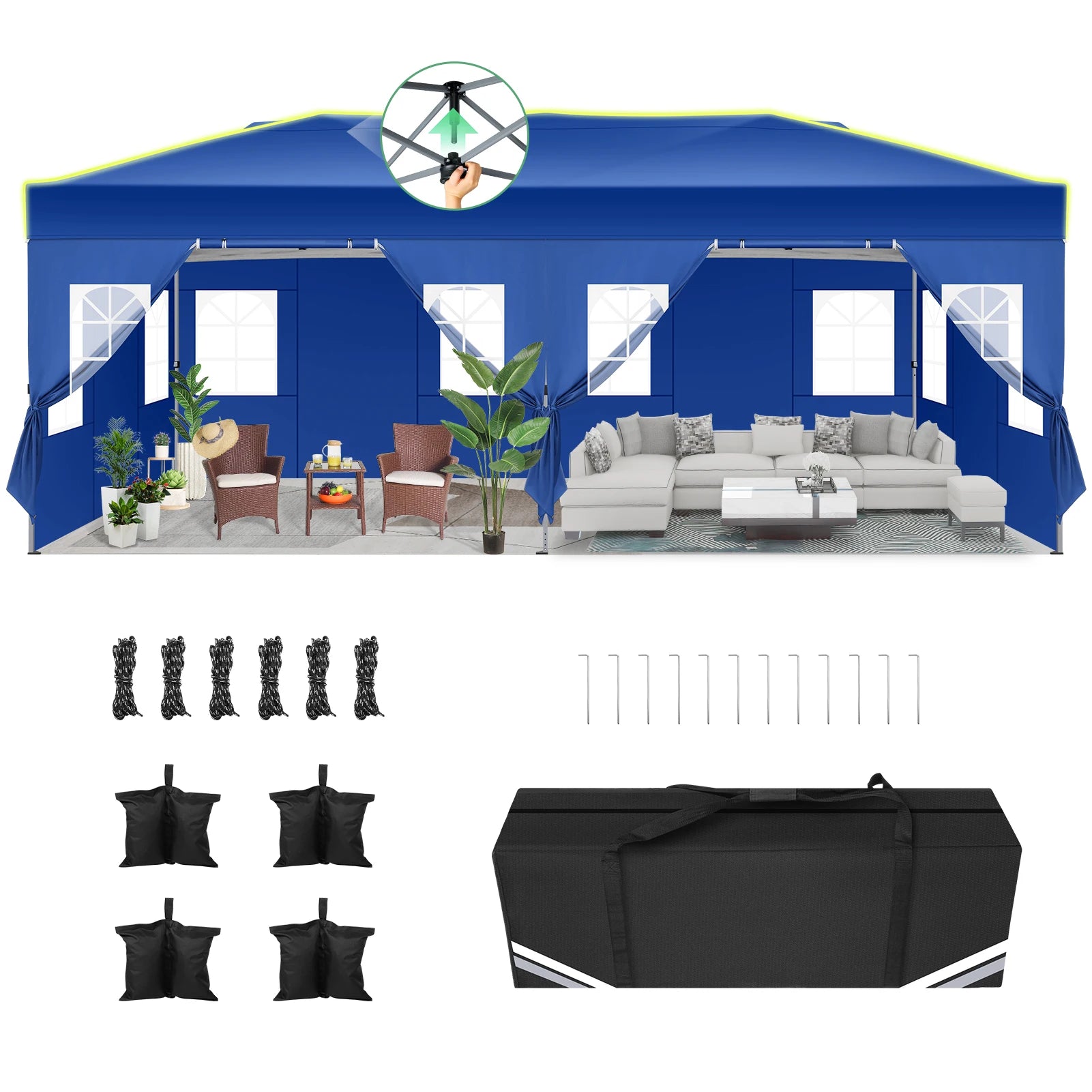 3X6 Pop-Up Gazebo, Waterproof Party Tent with 6 Sidewalls,Garden Gazebo with Reflective Stripes&Ventilation Opening for Weddings