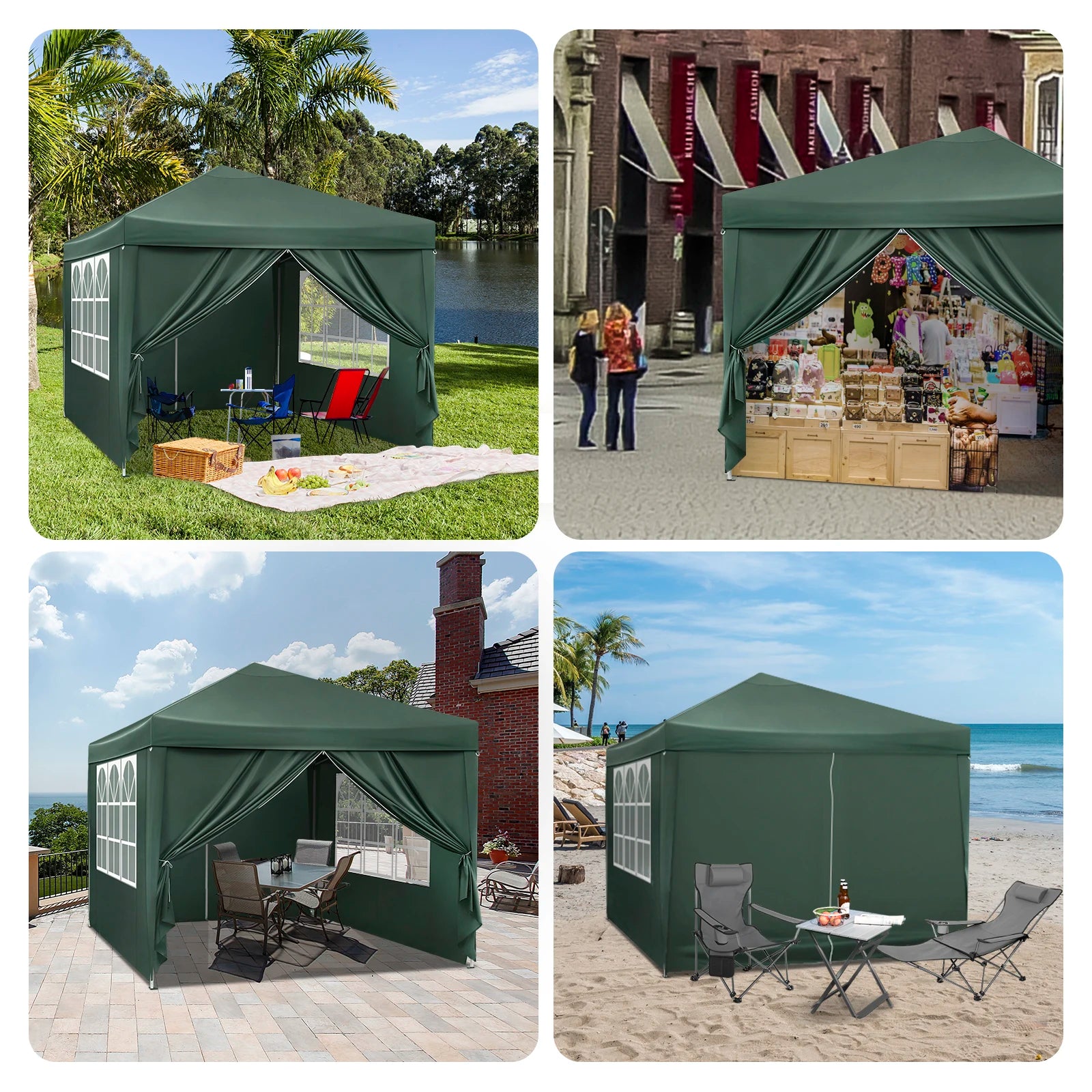 Easy Up Partytent 3x3 m – Opvouwbare Waterdichte Tuintent met UV-bescherming - Pop‑Up Systeem - Inclusief Draagtas