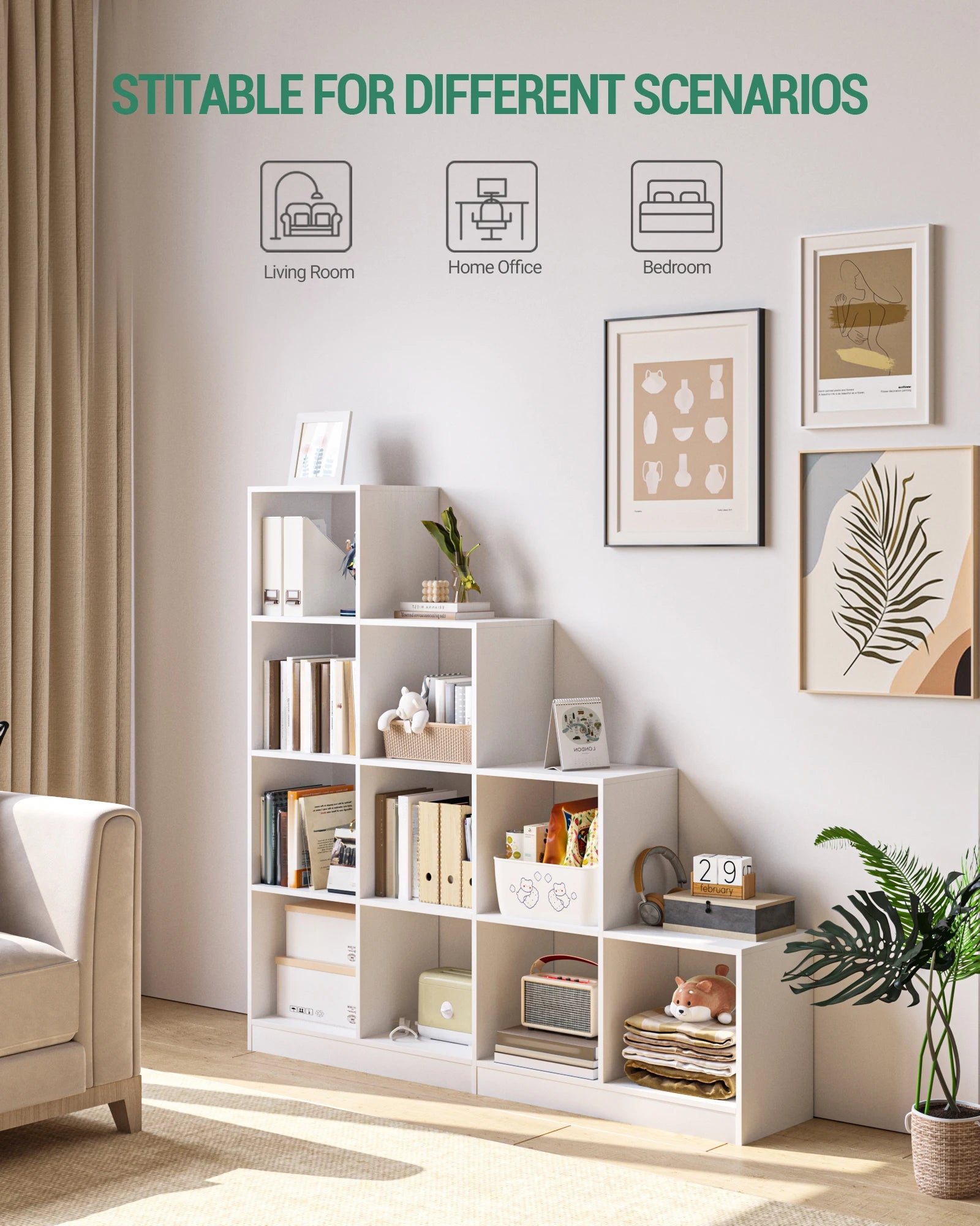 Boekenkast 10 Vakken – Open Opbergruimte – Wit – Modern & Functioneel