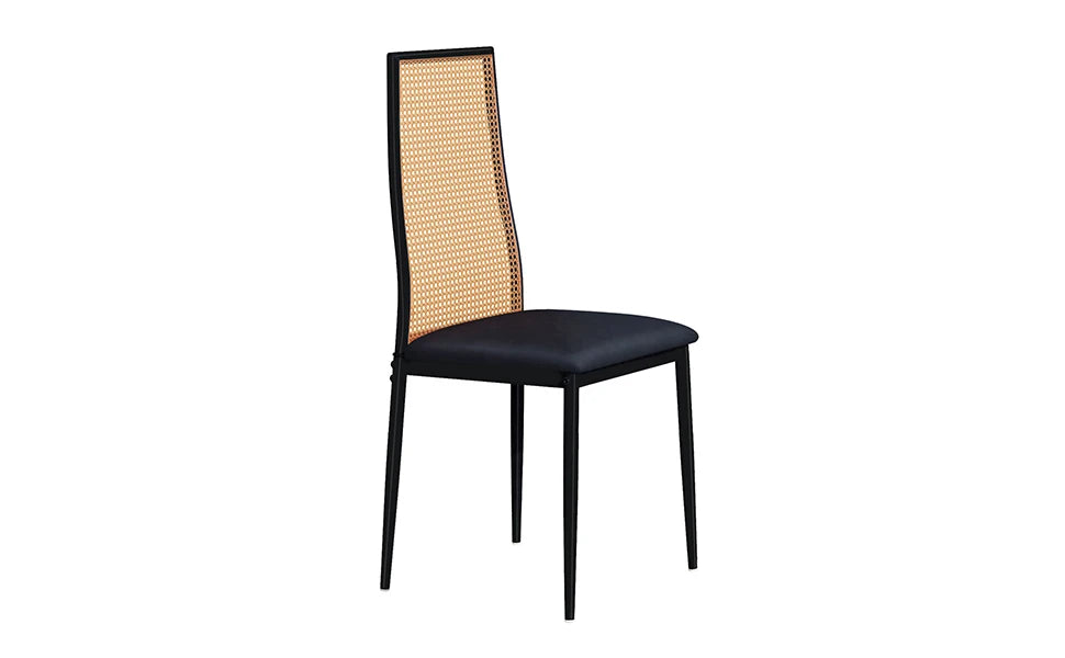 Retro Eetkamerstoelen Set van 2 met Rieten Rugleuning – Comfortabele Gestoffeerde Zitting, Stevig IJzeren Frame, Antislipvoetjes – Voor Keuken, Eetkamer & Terras