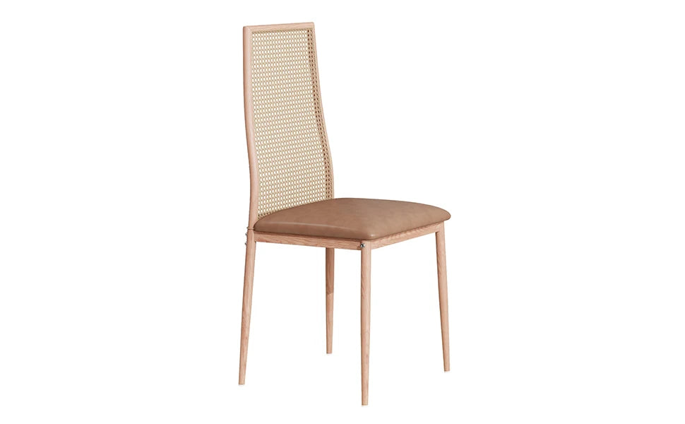 Retro Eetkamerstoelen Set van 2 met Rieten Rugleuning – Comfortabele Gestoffeerde Zitting, Stevig IJzeren Frame, Antislipvoetjes – Voor Keuken, Eetkamer & Terras