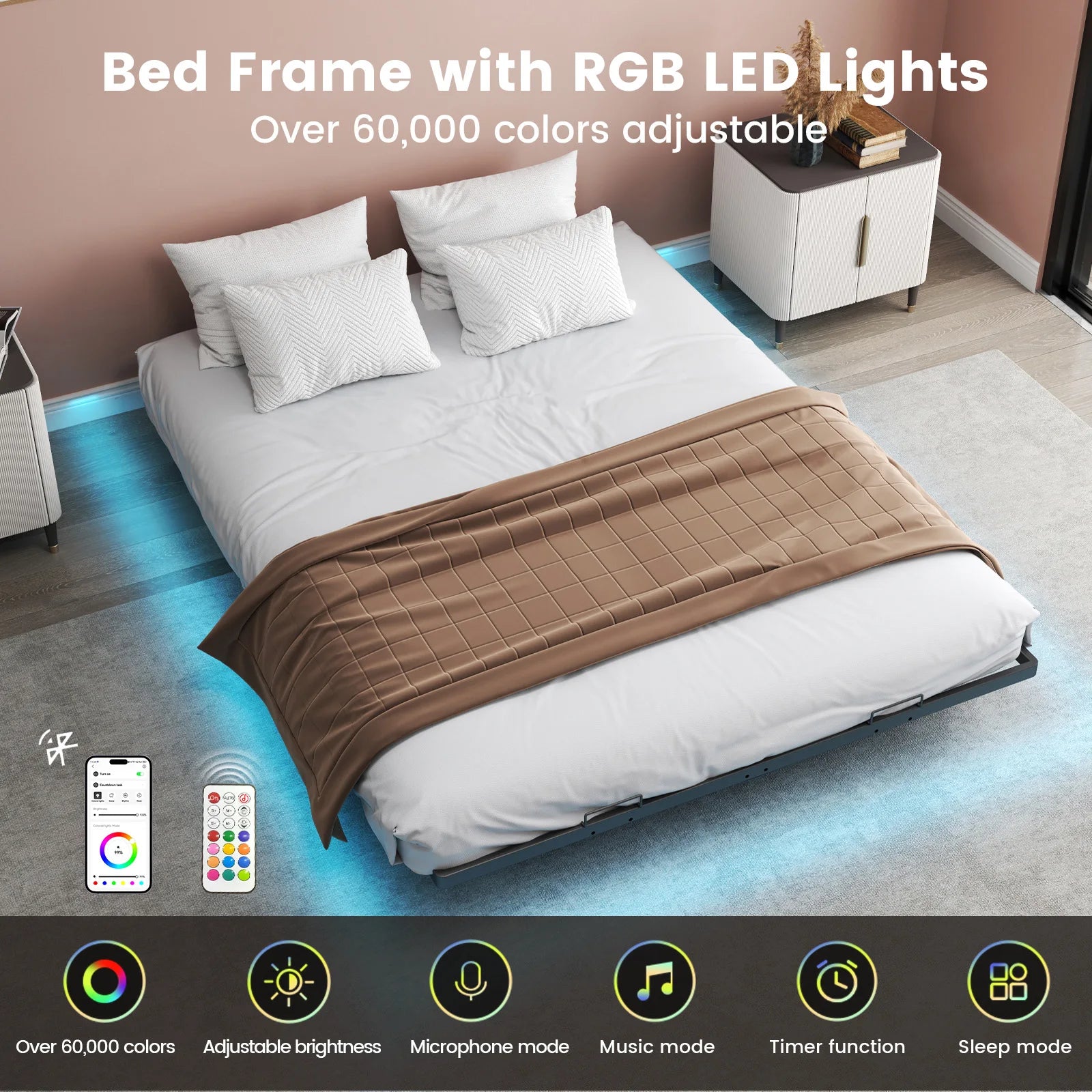 Metalen Bedframe 140x200 cm met LED, USB en Stopcontacten – Modern en Functioneel Design