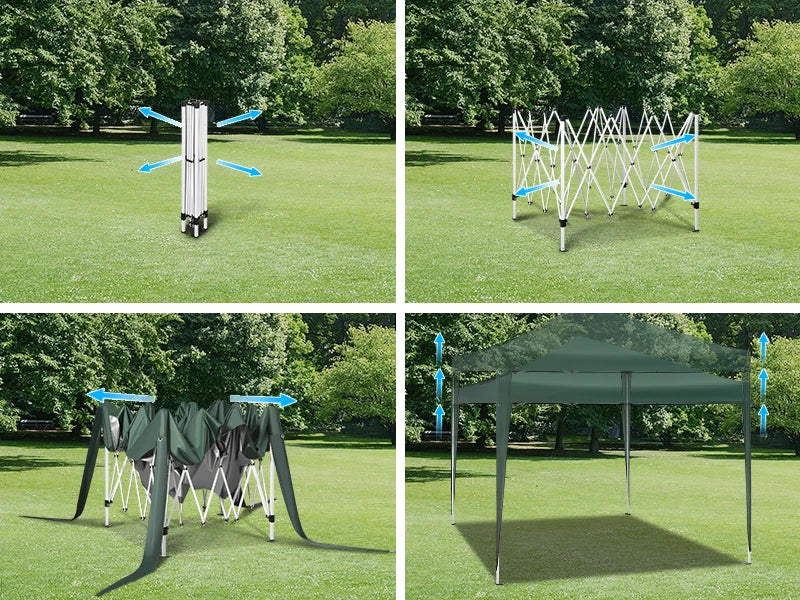 Easy Up Pop-up Partytent 3x3 m Waterdicht – Tuinpaviljoen met UV-Bescherming & Draagtas voor Tuin, Camping en Evenementen
