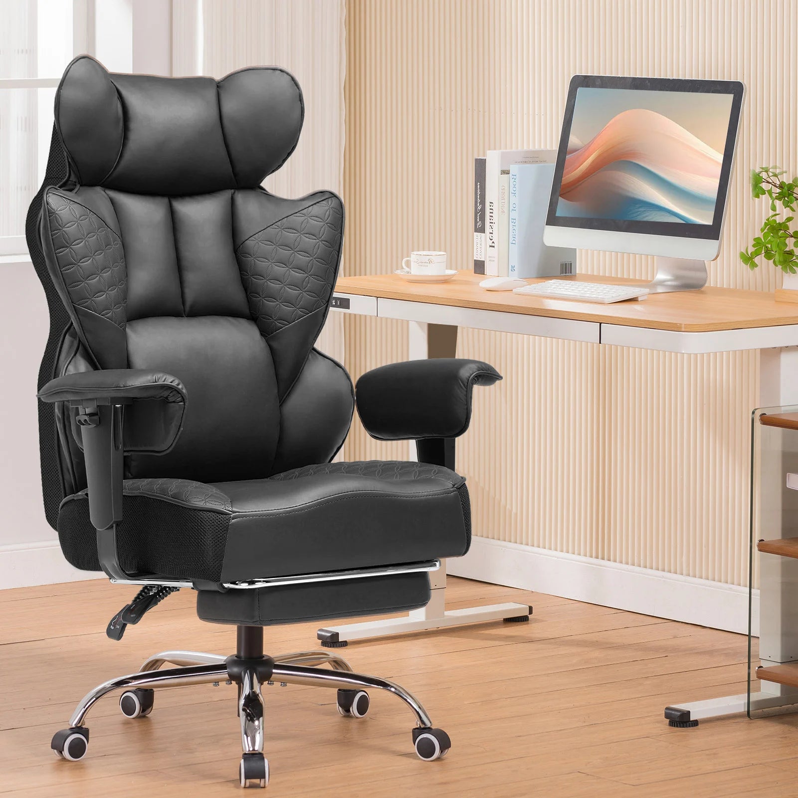 Ergonomische Gaming Chair & Bureaustoel – Verstelbare Armleuningen, Lendensteun, PU Leer – 150 kg