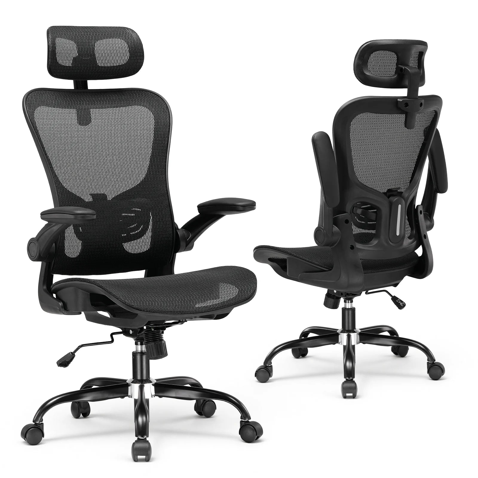 Ergonomische Bureaustoel met Hoofdsteun en Lendensteun – Verstelbare Mesh Office Chair – Gaming & Directiestoel met Armleuningen en Wielen
