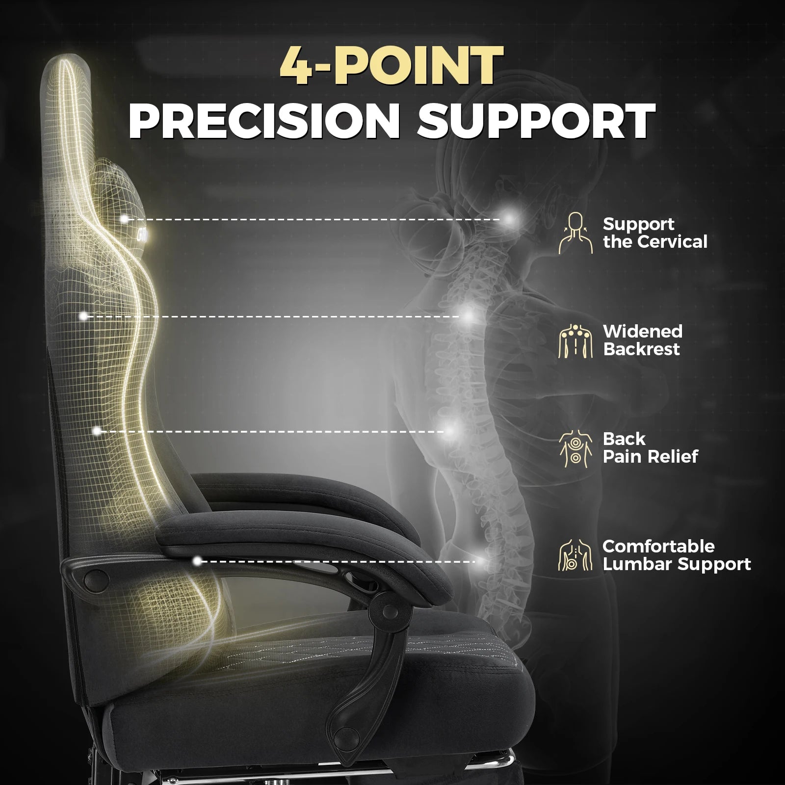 Ergonomische Gaming Stoel met Voetsteun – Stoffen Bureaustoel 360° Draaibaar & Verstelbaar (Comfort PC & Thuiswerk Stoel)