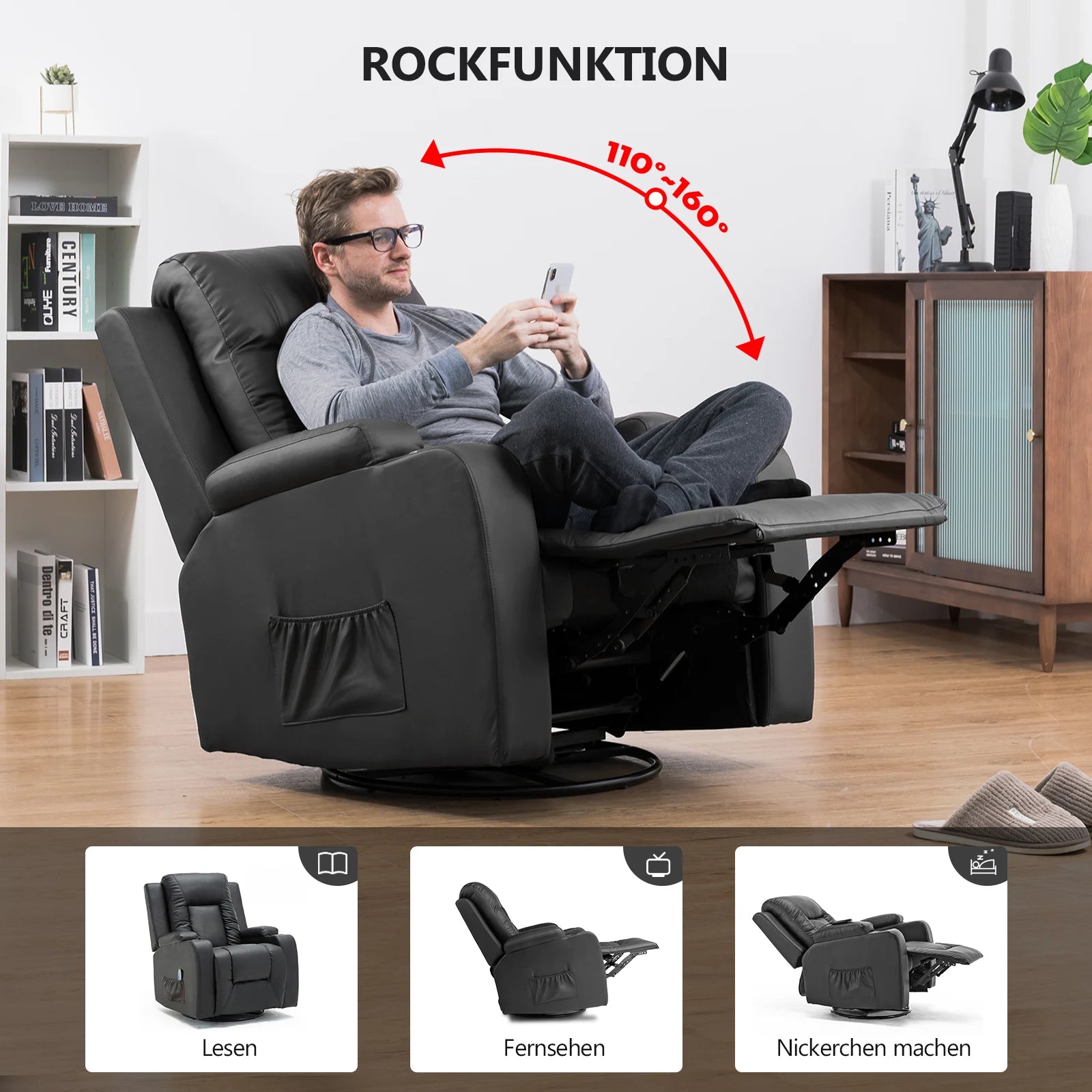 Luxe Relaxfauteuil 360° Draaibaar – Verstelbare TV Stoel met Voetsteun en Kunstleren Bekleding