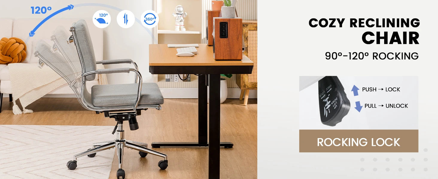 Ergonomische Bureaustoel met Armleuningen en Schommelfunctie – Comfortabele Executive Office Chair (Stof)