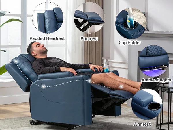 Elektrische Relaxfauteuil met Massage & LED – Verstelbare TV Stoel met Bekerhouders en Opbergvakken – Luxe Home Cinema Fauteuil