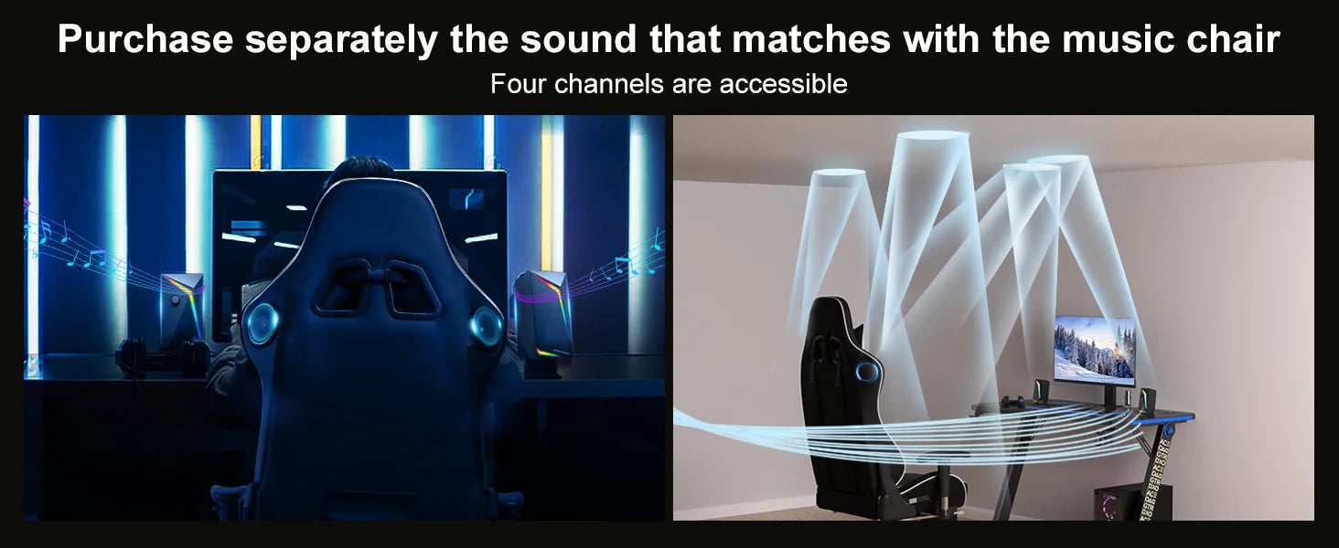 Gamingstoel met Bluetooth Speakers – Ergonomische Bureaustoel met Voetensteun en PU Leer (Recline 150°)