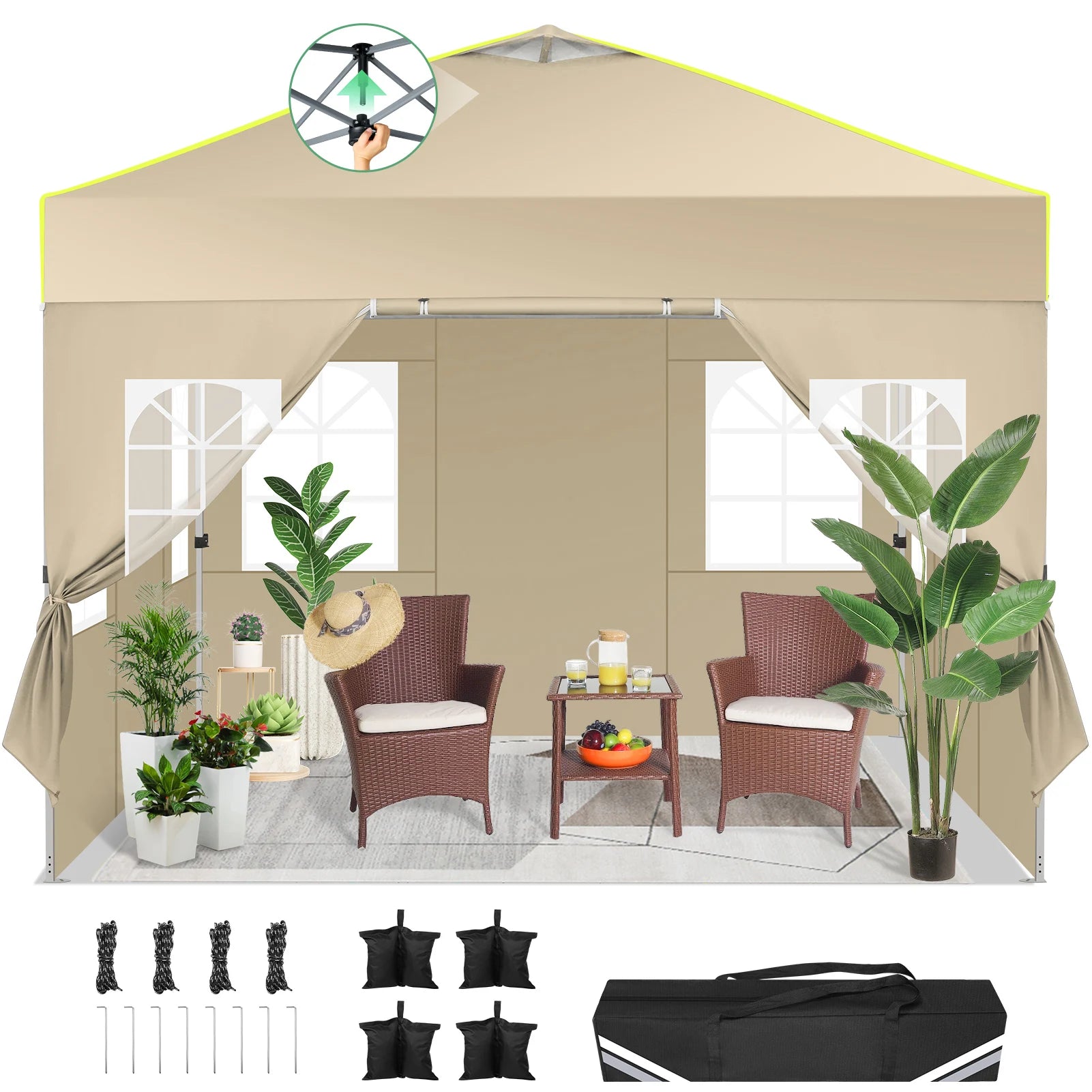 Pop-up Partytent 3x3 m Waterdicht met 4 Zijwanden – Opvouwbaar Tuinpaviljoen met UV50+ Bescherming voor Tuin & Evenementen