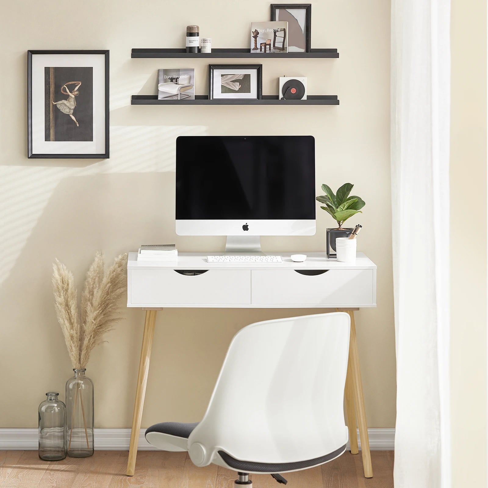 Computertafel met 2 Lades – Modern Bureau 90×45 cm voor Thuiswerk en Studie