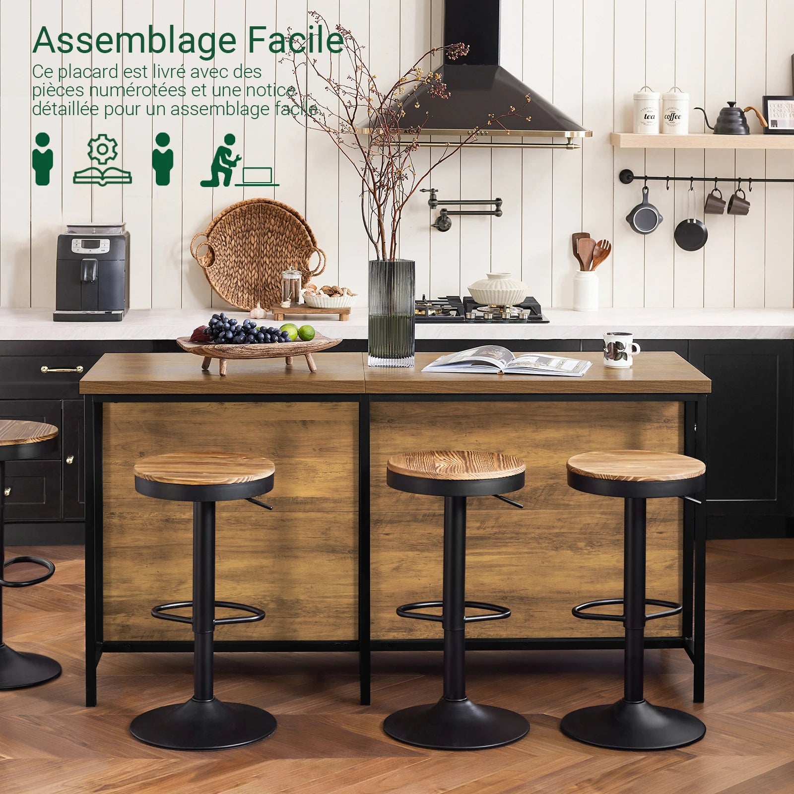Vrijstaand Industrieel Keukeneiland 170 cm – Dressoir Bartafel met Opbergruimte – Metaal & MDF Bruin