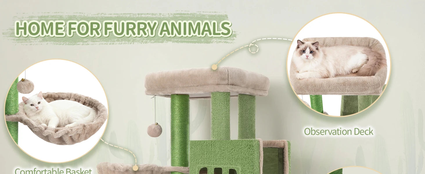 Krabpaal 98 cm – Stabiele Kattenboom met Grote Ligplek, 2 Holletjes, Sisal Krabpalen & Speelballen – Ideaal voor Meerdere Katten